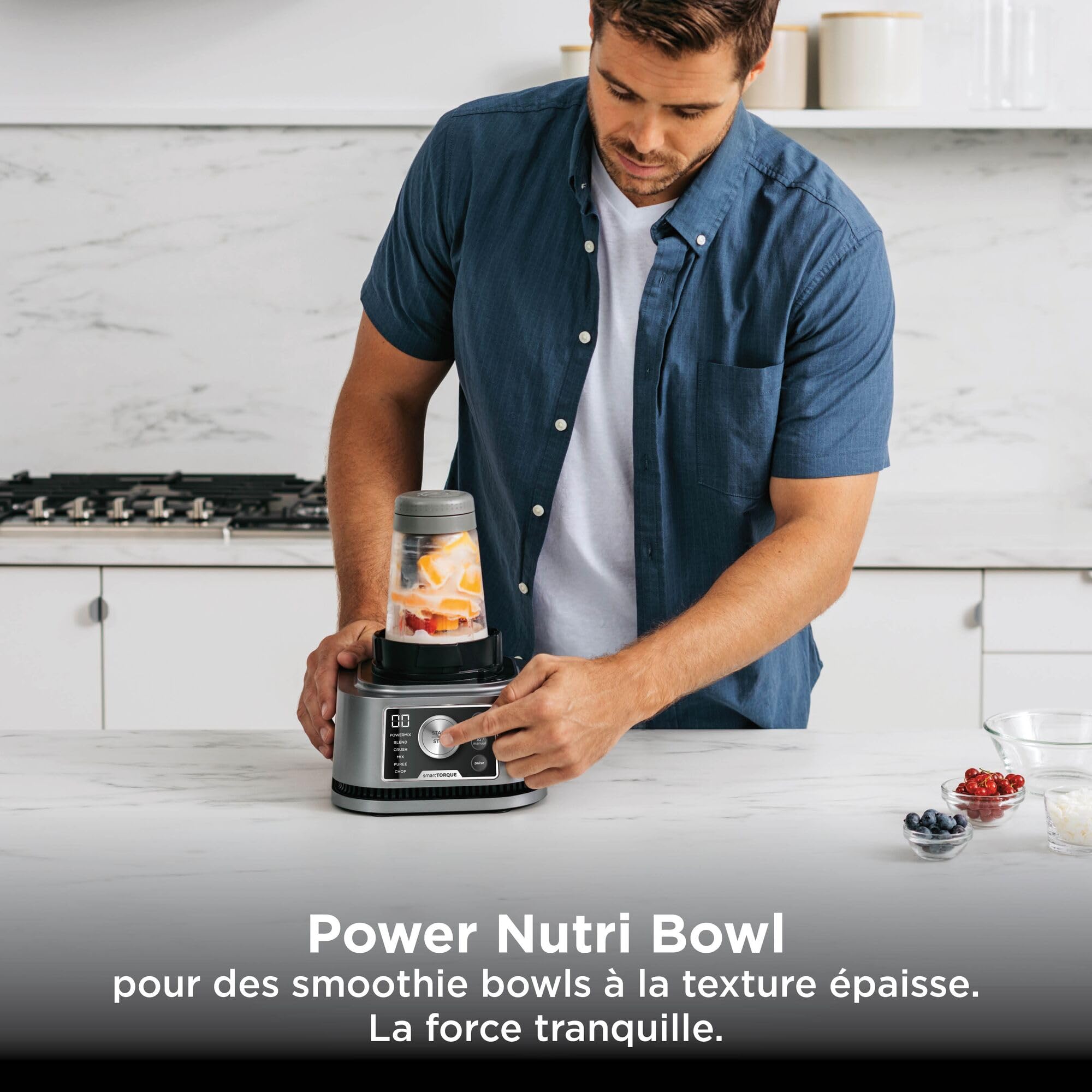 Ninja Foodi Power Nutri Blender 3-en-1, mélange les bols de smoothie, les pâtes à tartiner épaisses épaisses et les boissons glacées, programmes automatiques, 2.1L, 700ml & 400ml,1200W, Silver CB350EU
