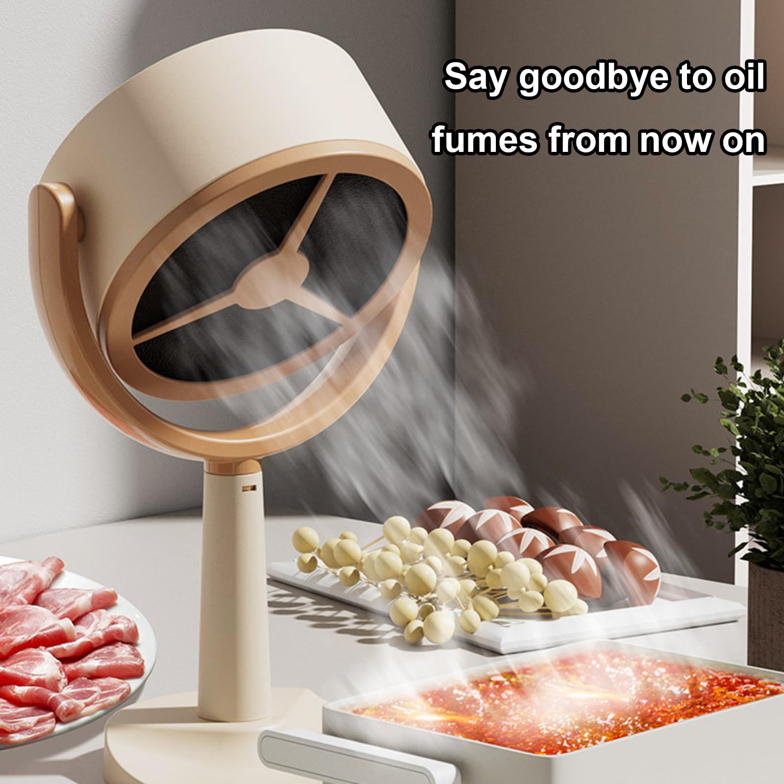 Hotte de bureau portable rechargeable, extracteur d'air de cuisine portable avec 2 vitesses de vent pour la maison, la cuisine, le camping-car, beige