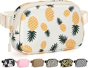 Fanny Packs for Women Cross Body Bag Waterproof Belt Bag with Adjustable Strap and Zipper Back Pocket Small Crossbody Bags Fashion Waist Packs for Workout Travelling(Pineapple)