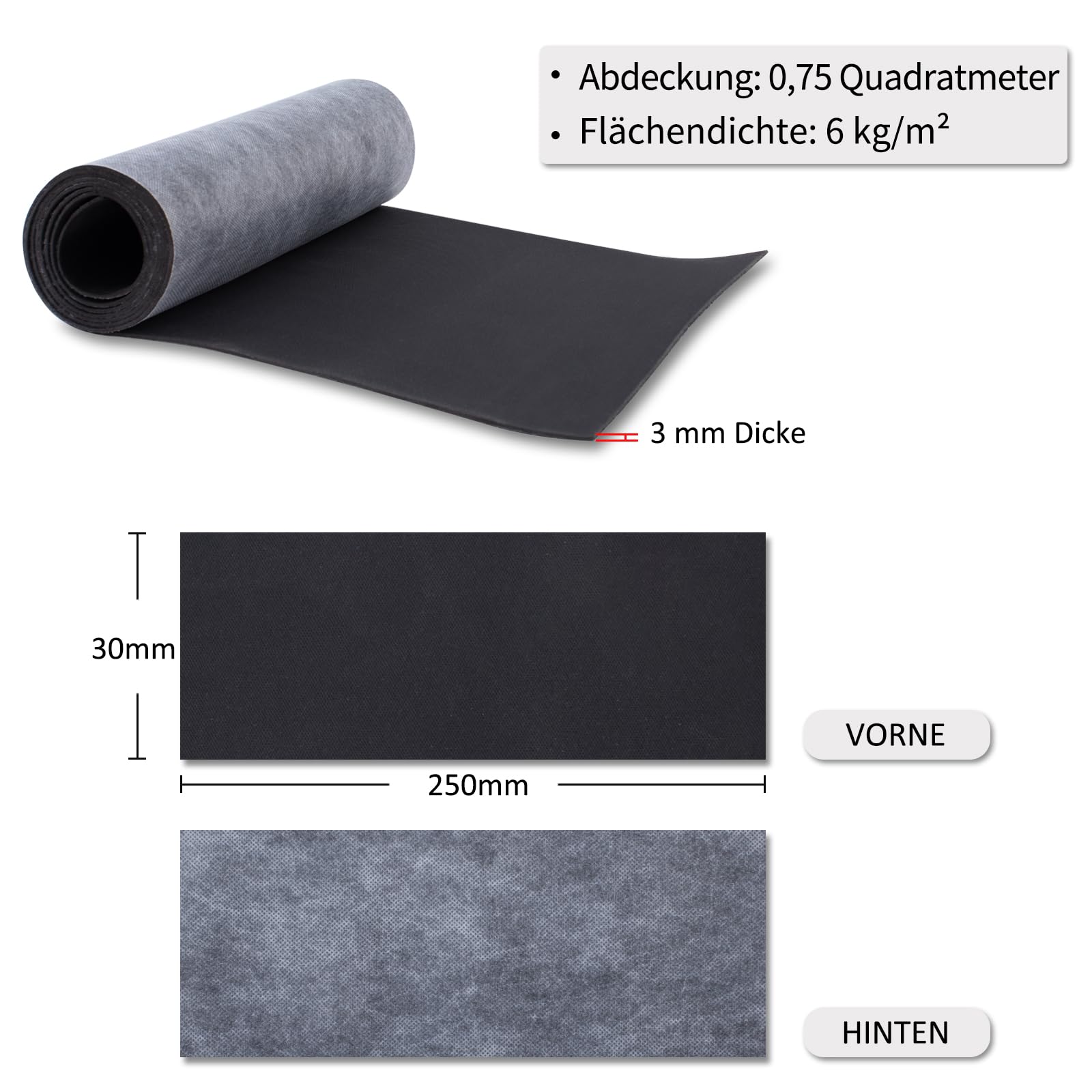 BXI Mass Loaded - Esterilla de aislamiento acústico de vinilo, 6 kg/m², 30 x 250 cm, lámina de aislamiento acústico MLV, aislamiento acústico, barrera insonorizada, amortiguación antivibración, 3 mm