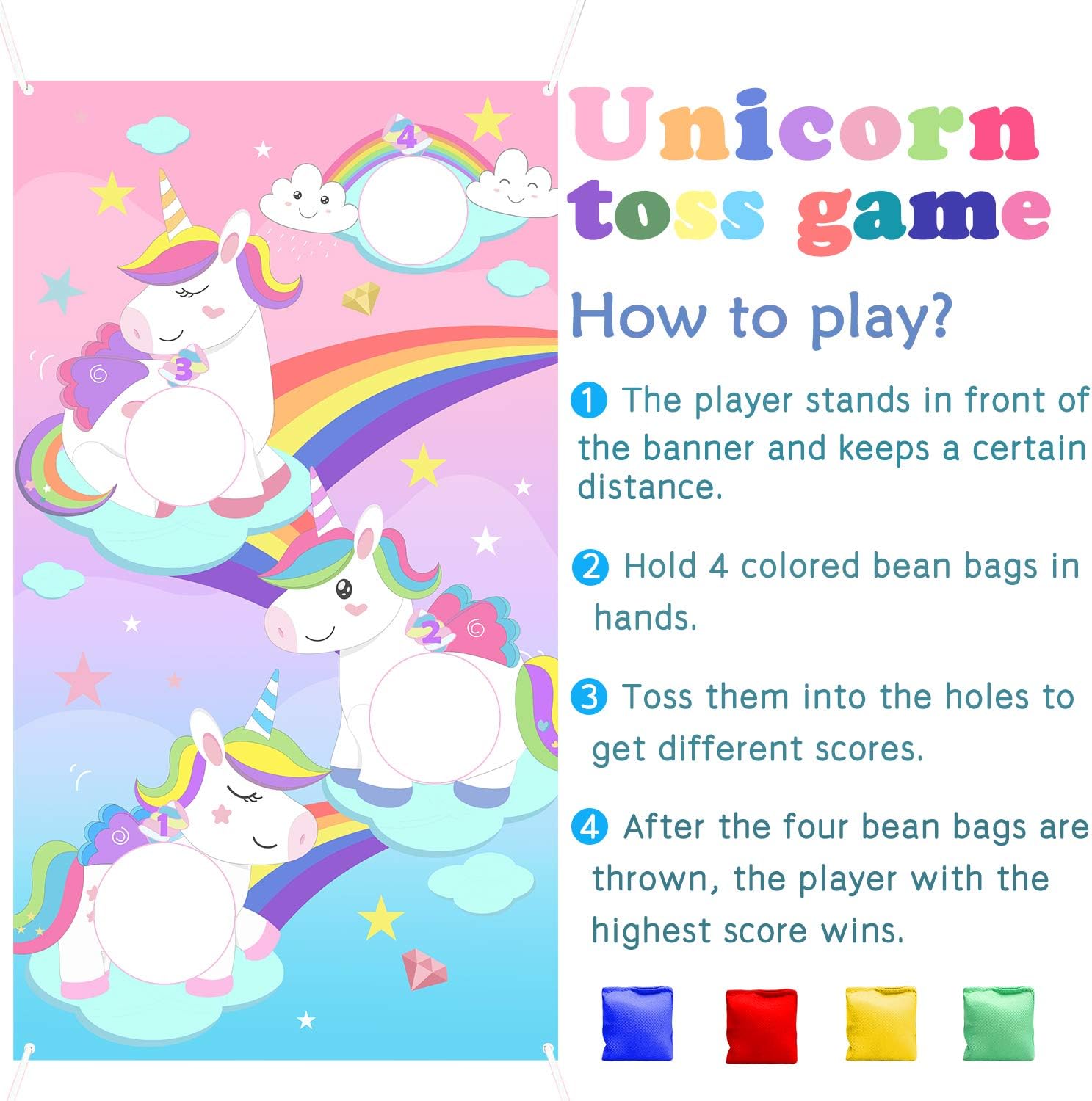 Buy Ticiaga Rainbow Unicorn Bean Bag Toss Game with 4 Bean Bags, Fun