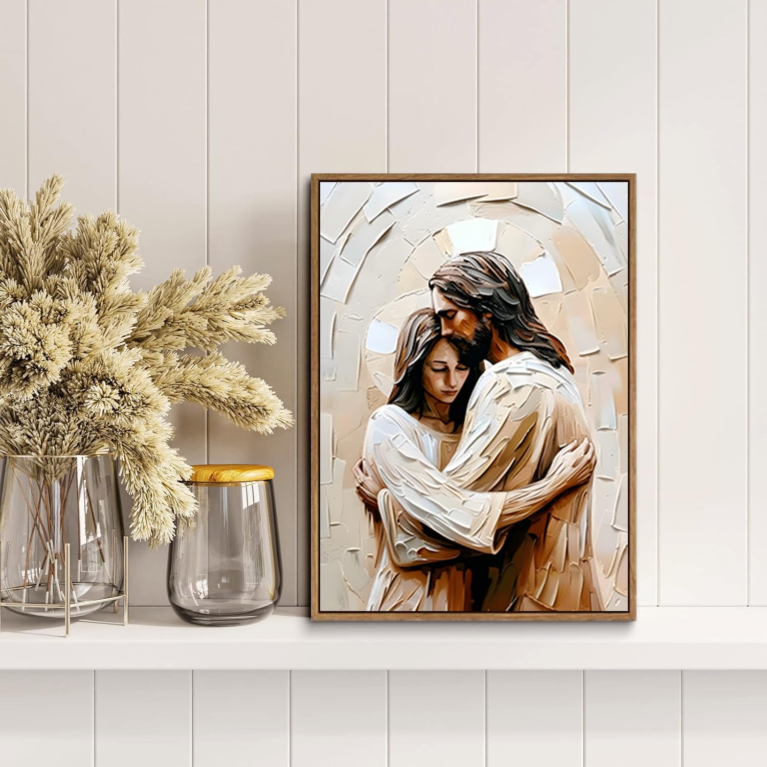 Amazon.com: KISSFOX Jesus Canvas Wall Art Jesus Embracing Woman