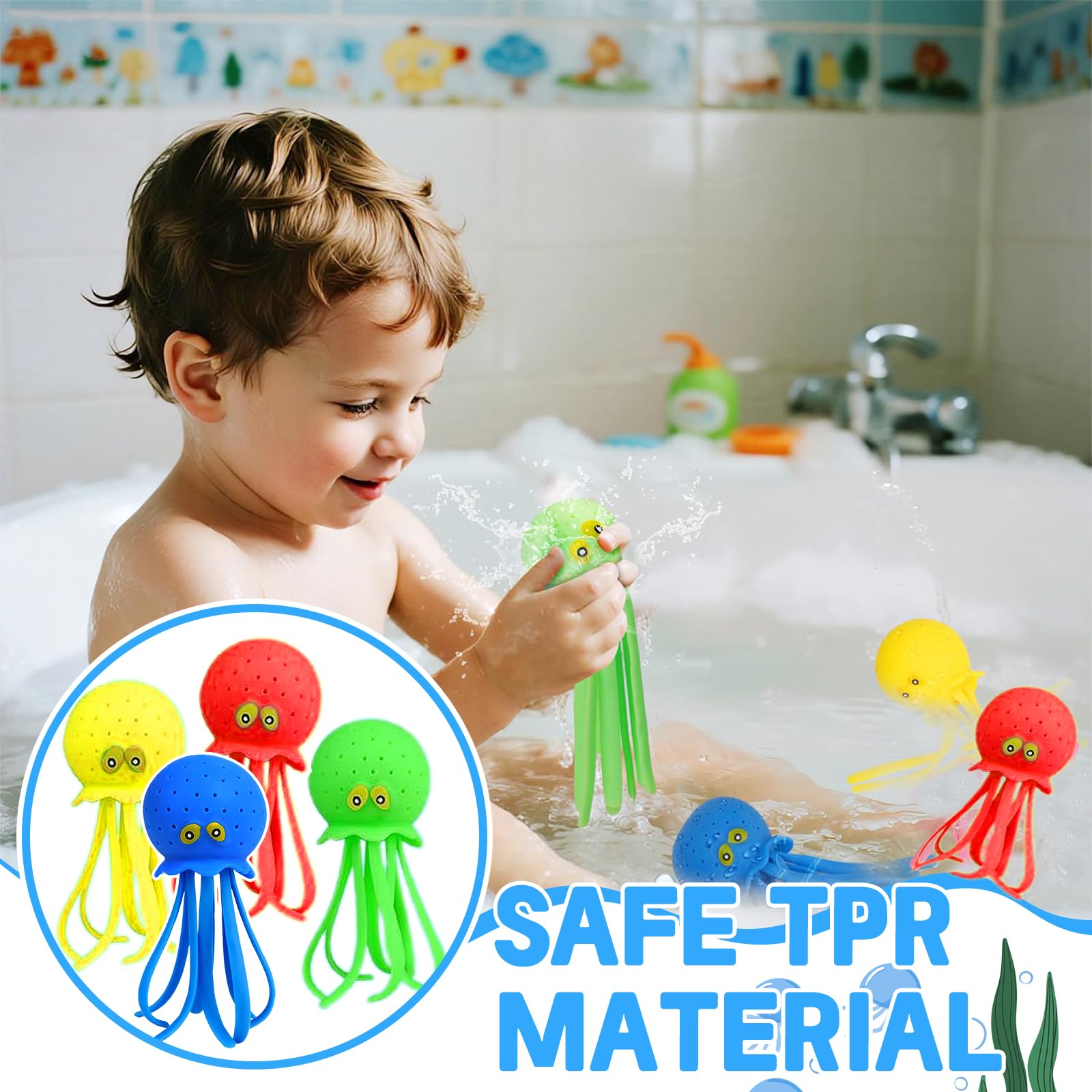 4 Pezzi Giocattolo Medusa ad Acqua, Giocattolo Fidget Morbido Galleggiante per Bagnetto, Giocattolos Divertente per Piscina, Regalo di Vacanze Estive per Bambini