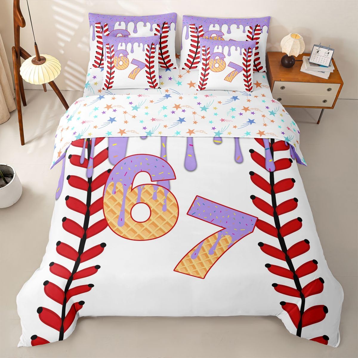 Loussiesd SIX SEVEN 6 7 copripiumino singolo 7 pezzi Baseball Gaming set di biancheria da letto per bambini ragazzi ragazze gioco palla letto in una borsa con copripiumino, lenzuola, federe, federe