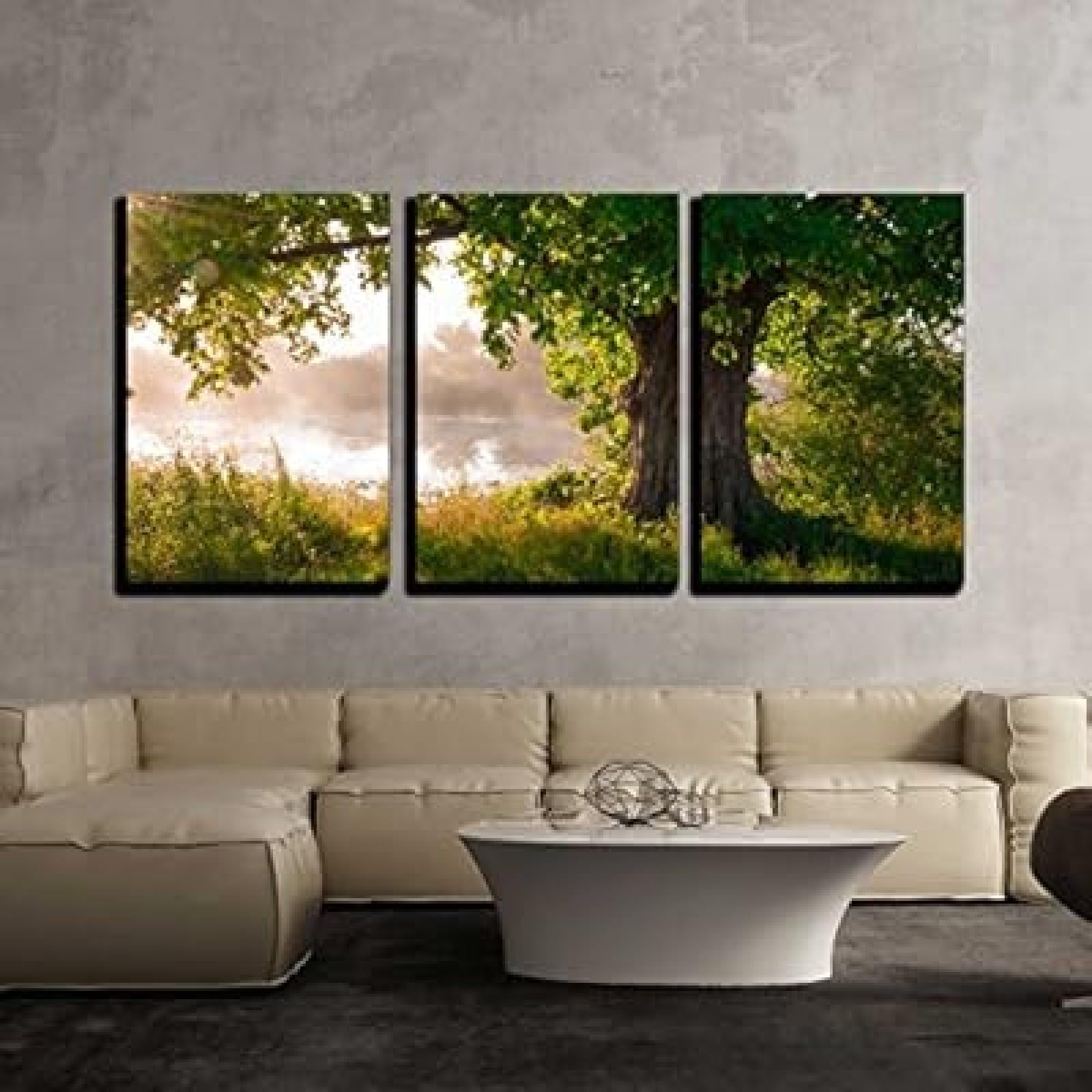 PYBILDCYJ Modernes 3-teiliges Leinwand Wandbild Allein stehender Eichenbaum mit voll ausgebildeten Blättern im Sommer Poster Home Decor Möbel Art Dekoration, HD Druck mit Holzrahmen 40cmx60cmx3