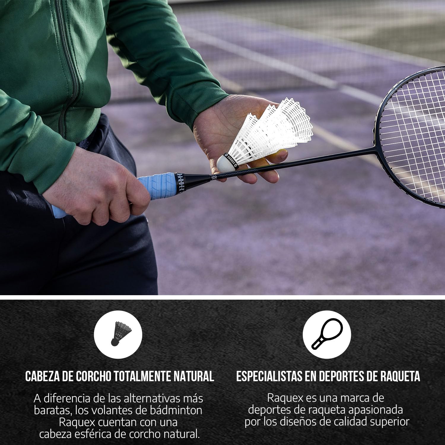 Raquex Volani da Badminton - Piume in Nylon, Tubo di 6 Volani con Testa in Sughero Naturale. Tre Opzioni di Velocità, Volani Bianchi o Gialli. Per Giocare al Coperto o All'aperto