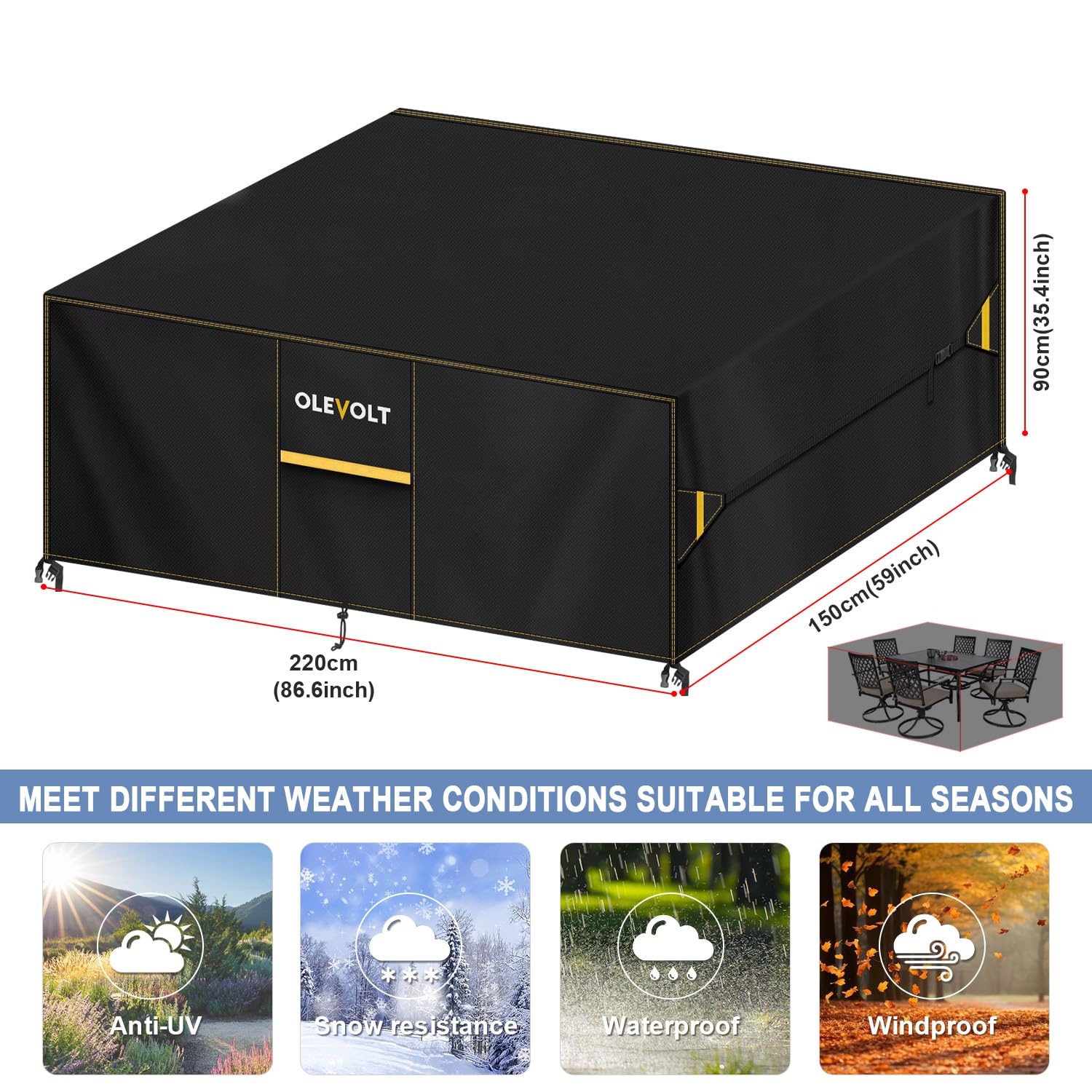 Funda Muebles Exterior Impermeable 600D Oxford Funda Muebles Jardin | Funda para Mesa de Jardin Fundas para Muebles de Terraza Funda Exterior Impermeable para Mesas Sillas Sofás 220x150x90cm