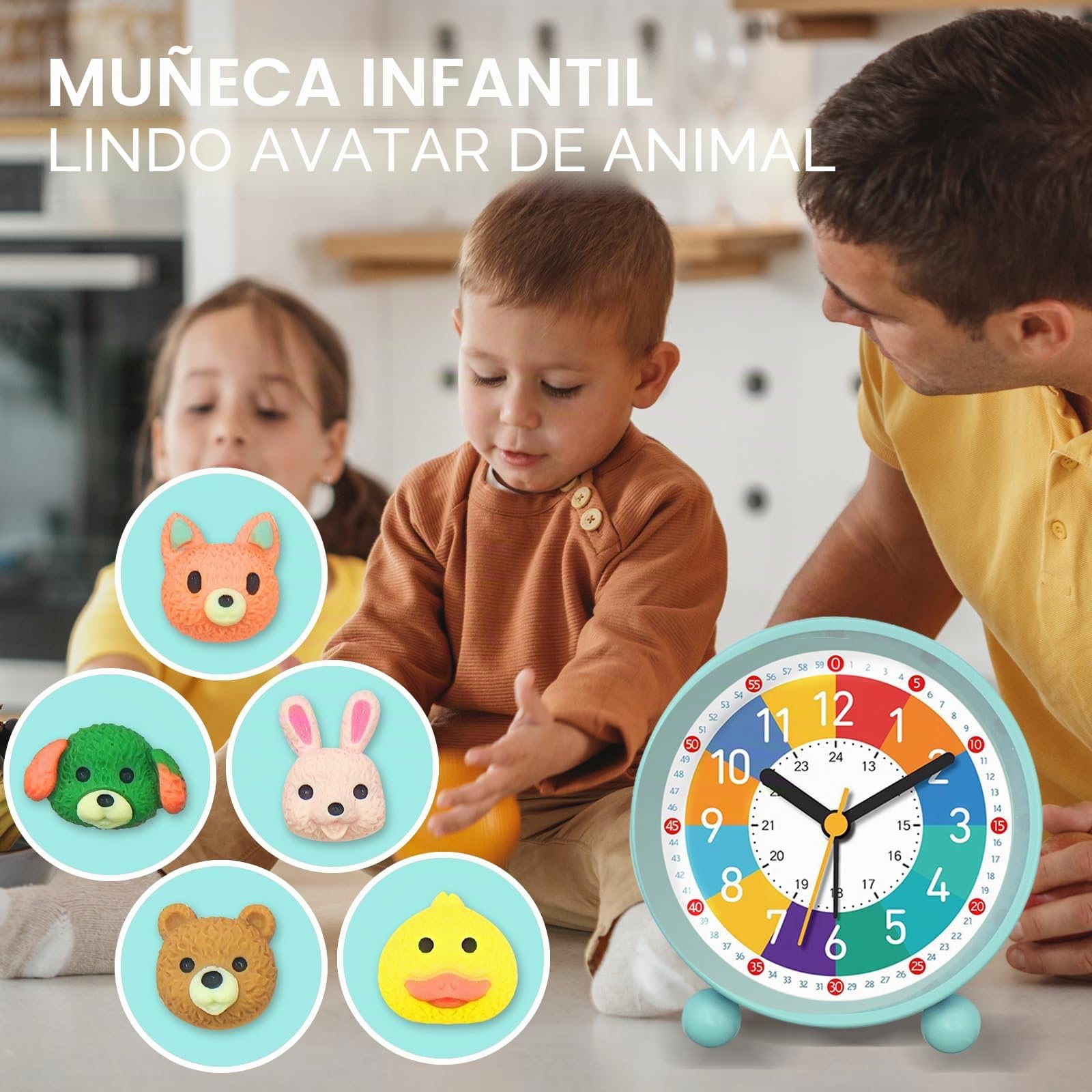 Despertador Infantil para Principiantes En La Escuela, Sin Sonido Tic-TAC, Con Función De Luz Nocturna Y Repetición, 5 Adornos Verde