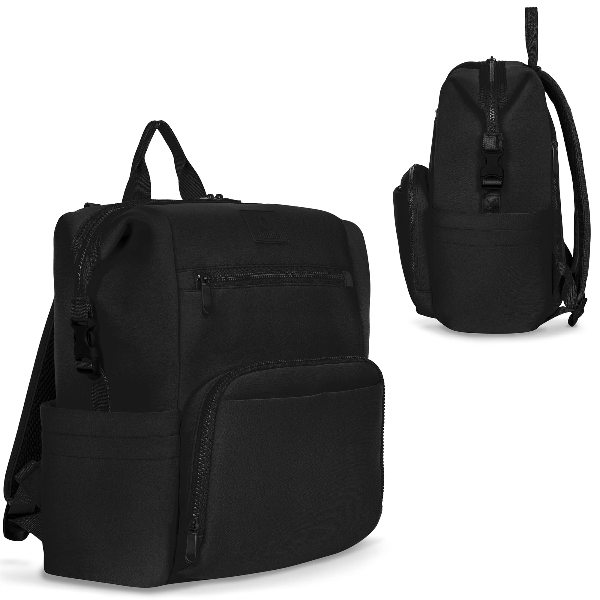 lionelo Cube The Ultimate Changing Bag Backpack with 12 pockets & Thermal pocket & changing mat Conveniently Attach to Pushchair with Straps Lightweight Multifunctional Waterproof (Black, CUBE)