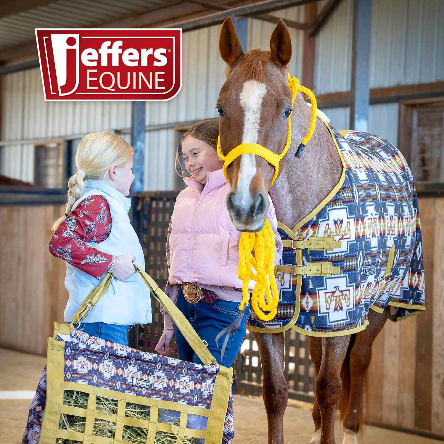 Jeffers Equine Geflochtenes Maultierband-Halfter mit 3 m abnehmbarem Führstrick-Set für Pferde, 14 bis 18 Hände – stilvolles Design mit verstellbarem Umfragegurt, einfach zu bedienende