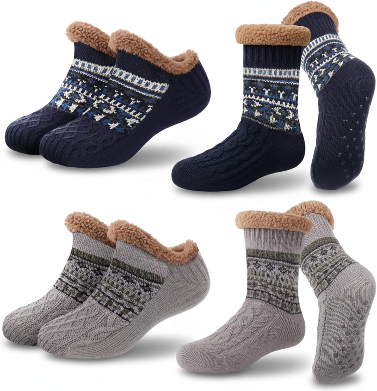 Cutecrop 4 Pairs Fuzzy Socks for Men Women Fleece Lined Thick Slipper Socks Christmas Stocking Stuffers Gifts