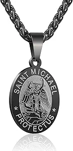 P. BLAKE Oval Saint Christopher/Michael/Joseph/Jude/Virgin Mary/Joseph/Francis/Patrick/Anthony/Benedict/Thomas Necklace for Men Women, Stainless Steel Catholic Patron Pendant with Chain 24 Inches