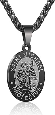 P. BLAKE Oval Saint Christopher/Michael/Joseph/Jude/Virgin Mary/Joseph/Francis/Patrick/Anthony/Benedict/Thomas Necklace for Men Women, Stainless Steel Catholic Patron Pendant with Chain 24 Inches