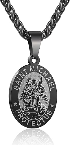 P. BLAKE Oval Saint Christopher/Michael/Joseph/Jude/Virgin Mary/Joseph/Francis/Patrick/Anthony/Benedict/Thomas Necklace for Men Women, Stainless Steel Catholic Patron Pendant with Chain 24 Inches