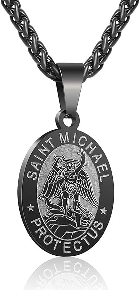 P. BLAKE Oval Saint Christopher/Michael/Joseph/Jude/Virgin Mary/Joseph/Francis/Patrick/Anthony/Benedict/Thomas Necklace for Men Women, Stainless Steel Catholic Patron Pendant with Chain 24 Inches