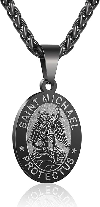 P. BLAKE Oval Saint Christopher/Michael/Joseph/Jude/Virgin Mary/Joseph/Francis/Patrick/Anthony/Benedict/Thomas Necklace for Men Women, Stainless Steel Catholic Patron Pendant with Chain 24 Inches