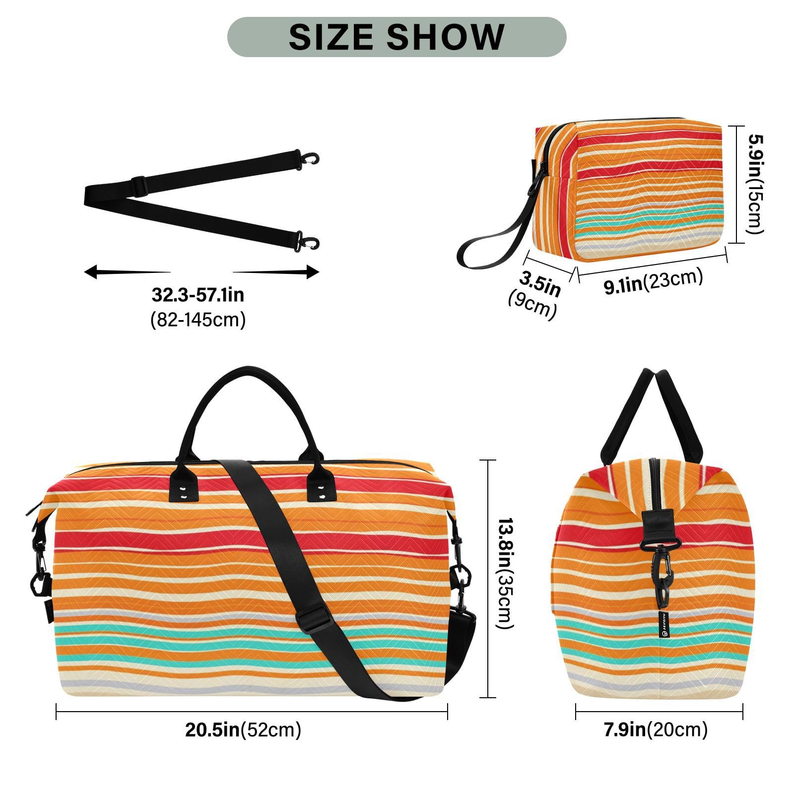 Duffel Bag Set Dual Bag Set Onda Trapuntato Trolley Manica Alla Moda Storage, Strisce Fiesta, One Size, Classico