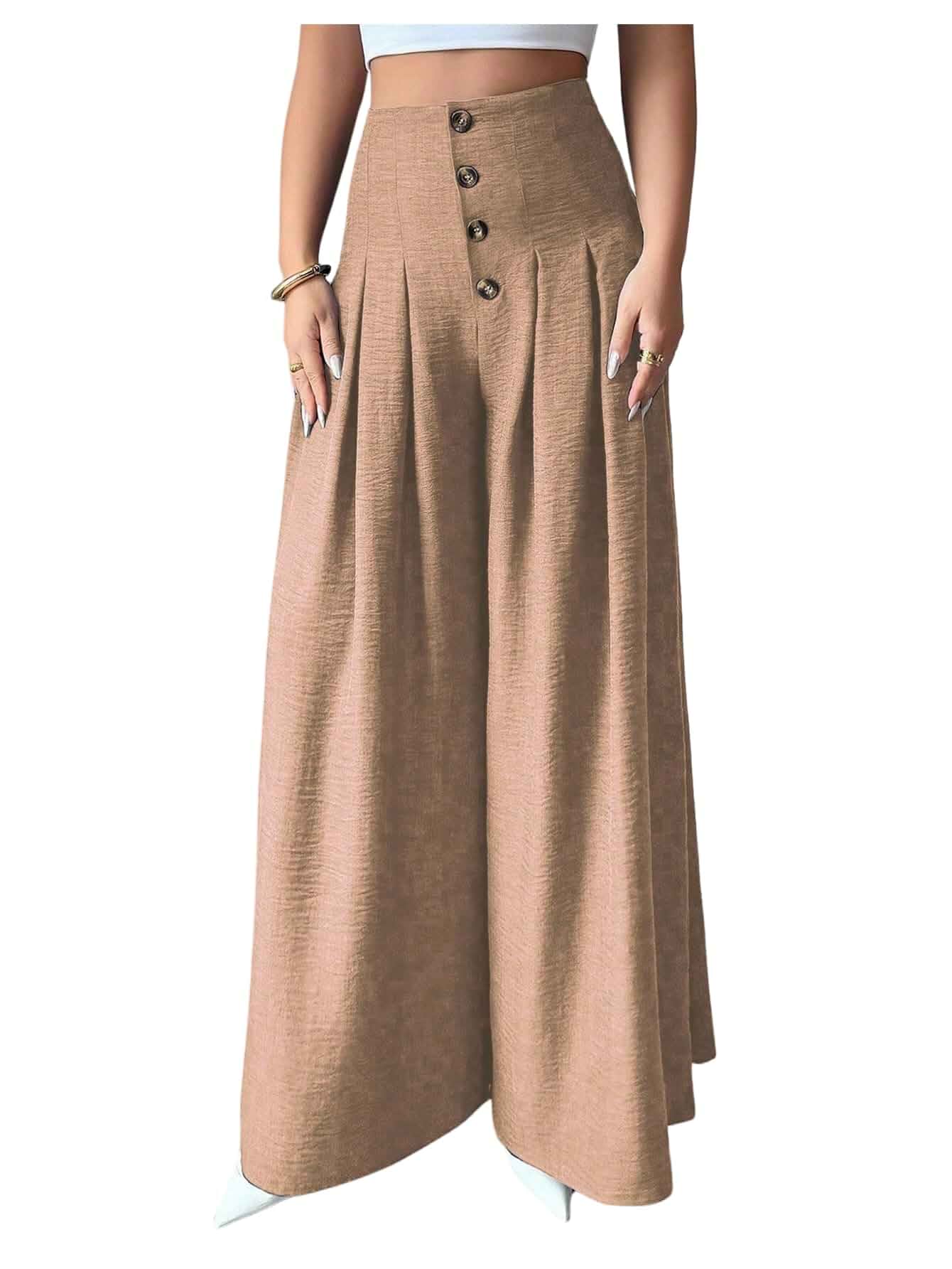 SOLY HUX Women's High Waisted Business Casual Pants Wide Leg Button Up Dressy Casual Trousers