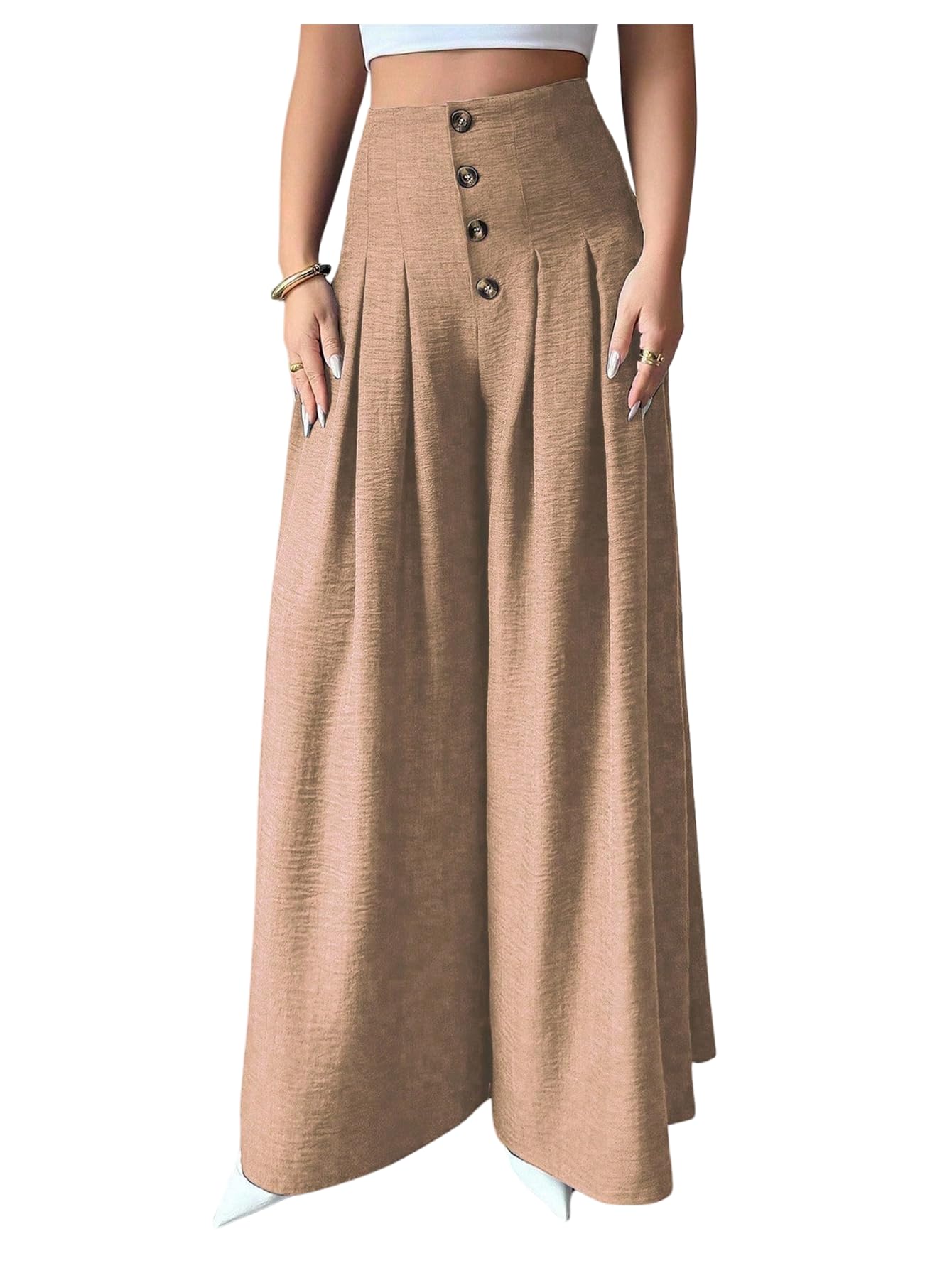 SOLY HUX Womens High Waisted Business Casual Pants Wide Leg Button Up Dressy Casual Trousers