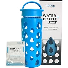 Alkaline SPORT Water Bottle+BPA Free Glass- Anti-Slip Silicone Grip- 22oz/ 650ml- Infused Pouch - Use for Work, Sports, Outdoors - 1 Rapid pH Alkaline Water Filter Pouch Included
