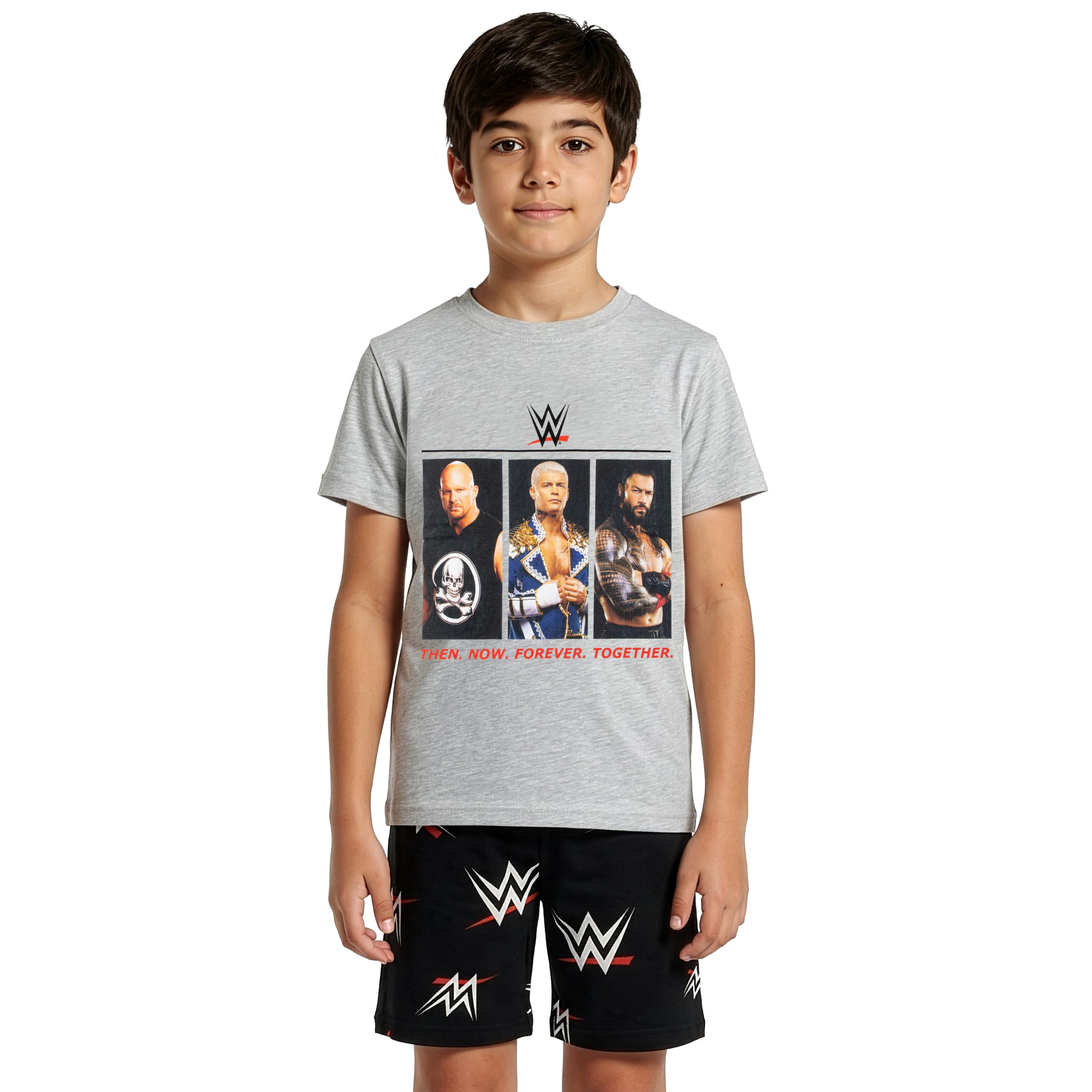 WWE Pyjama Court Enfant, Ensemble T-Shirt A Manches Courtes Et Short pour Garçon, Pyjama De Catch pour Garçon