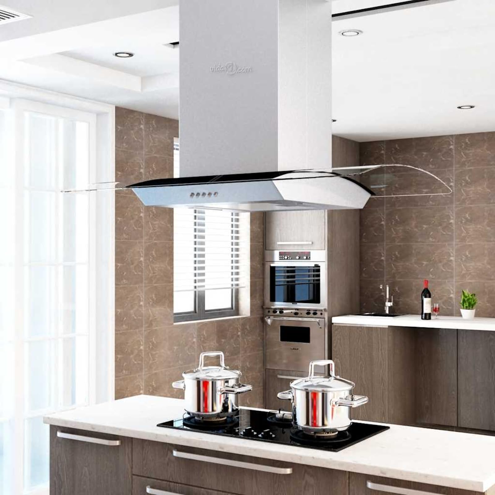 Homgoday Cappa a Isola 90 cm Acciaio Inossidabile 756 m3/h LED