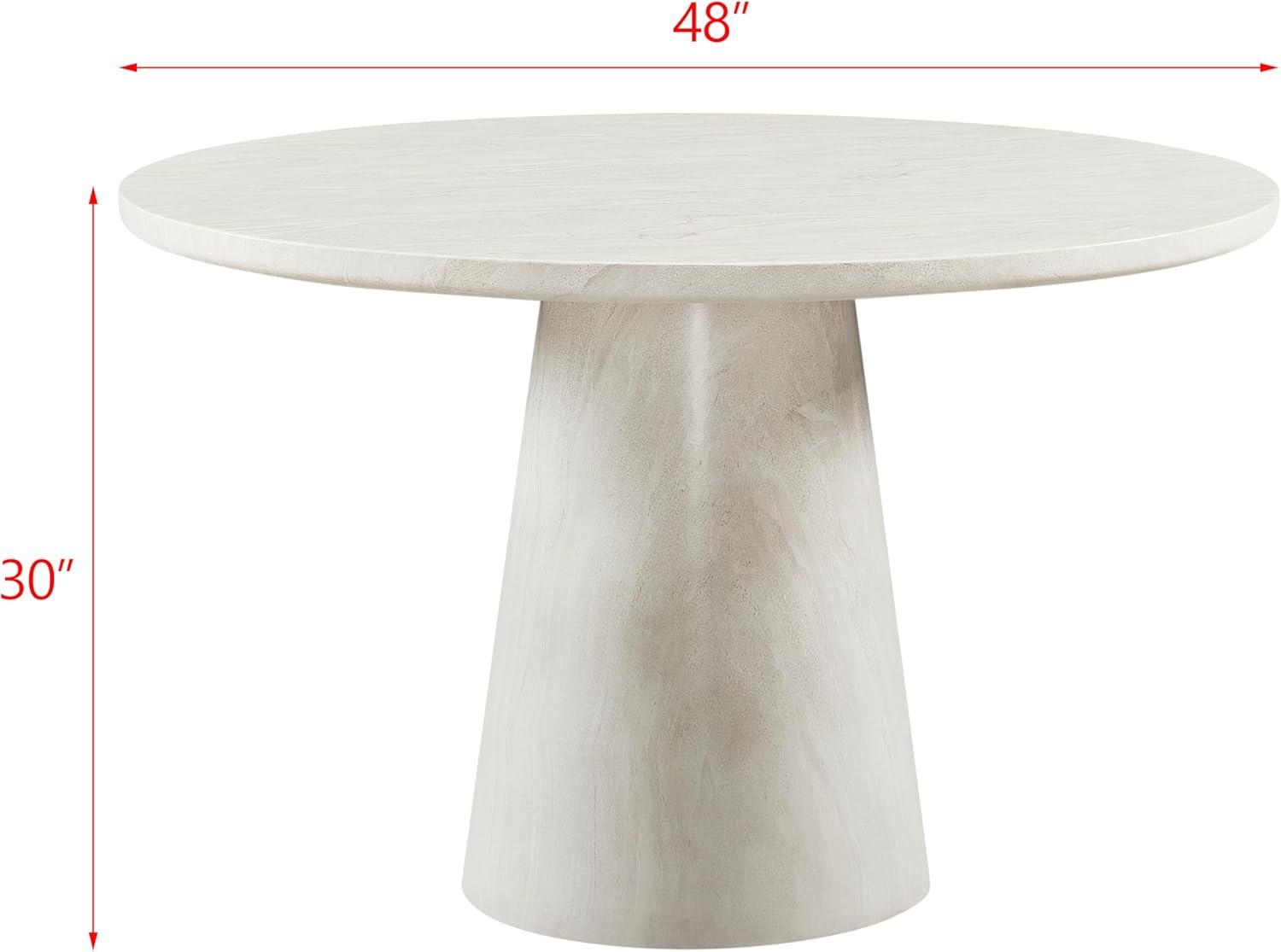Vyn 48" Round Dining Table Concrete Travertine Finish, Modern Organic Drum Base, Minimalist Brutalist Indoor Outdoor Patio Table, Sculptural Circular Weather Resistant Hollow Stone Base - Cloud