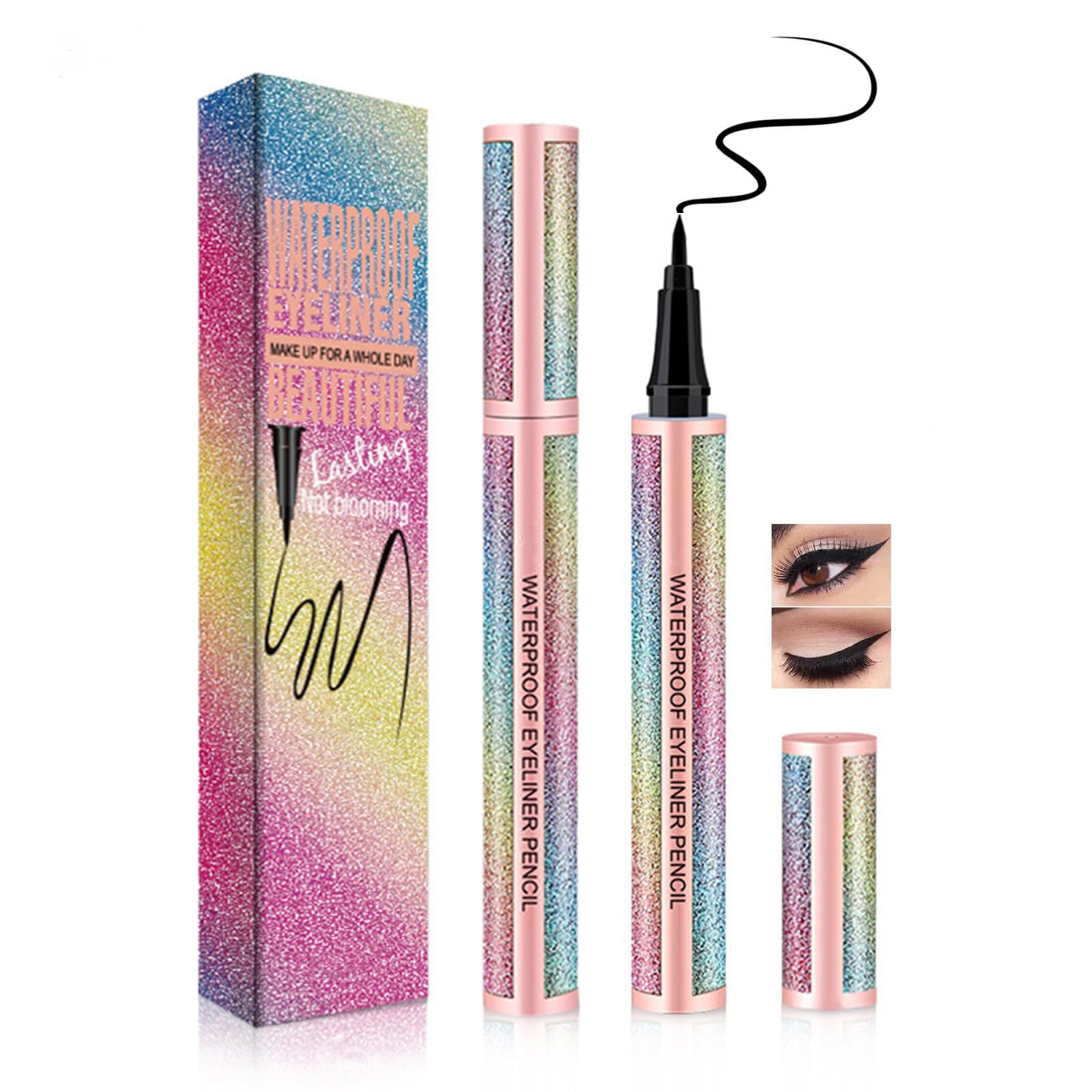 2PCS Waterproof Black Liquid Eyeliner Pen, Quick-Dry Smudgeproof Sweatproof Formula