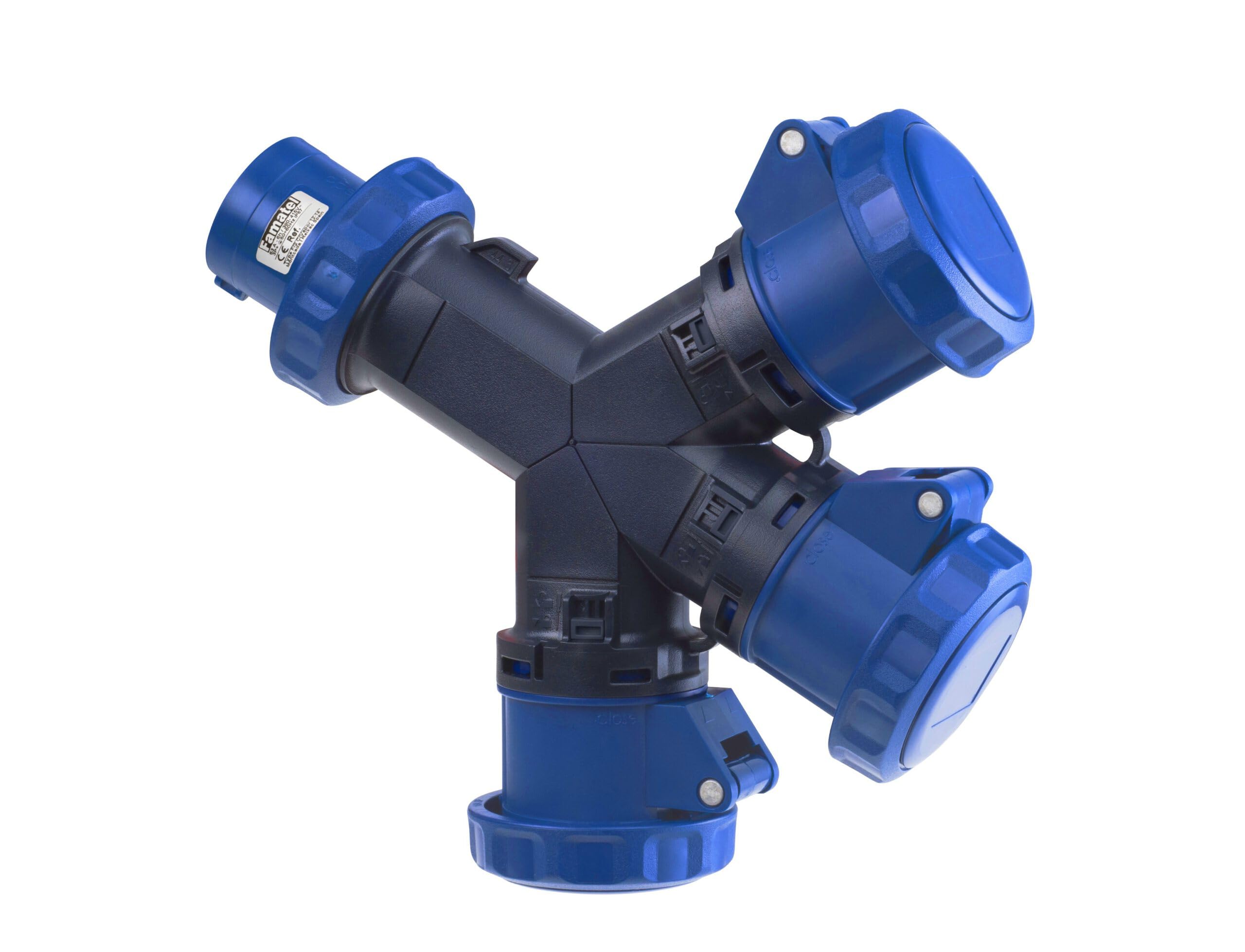 FAMATEL 16021: Adaptador industrial de 3 bases 3P para redes trifásicas de 32A