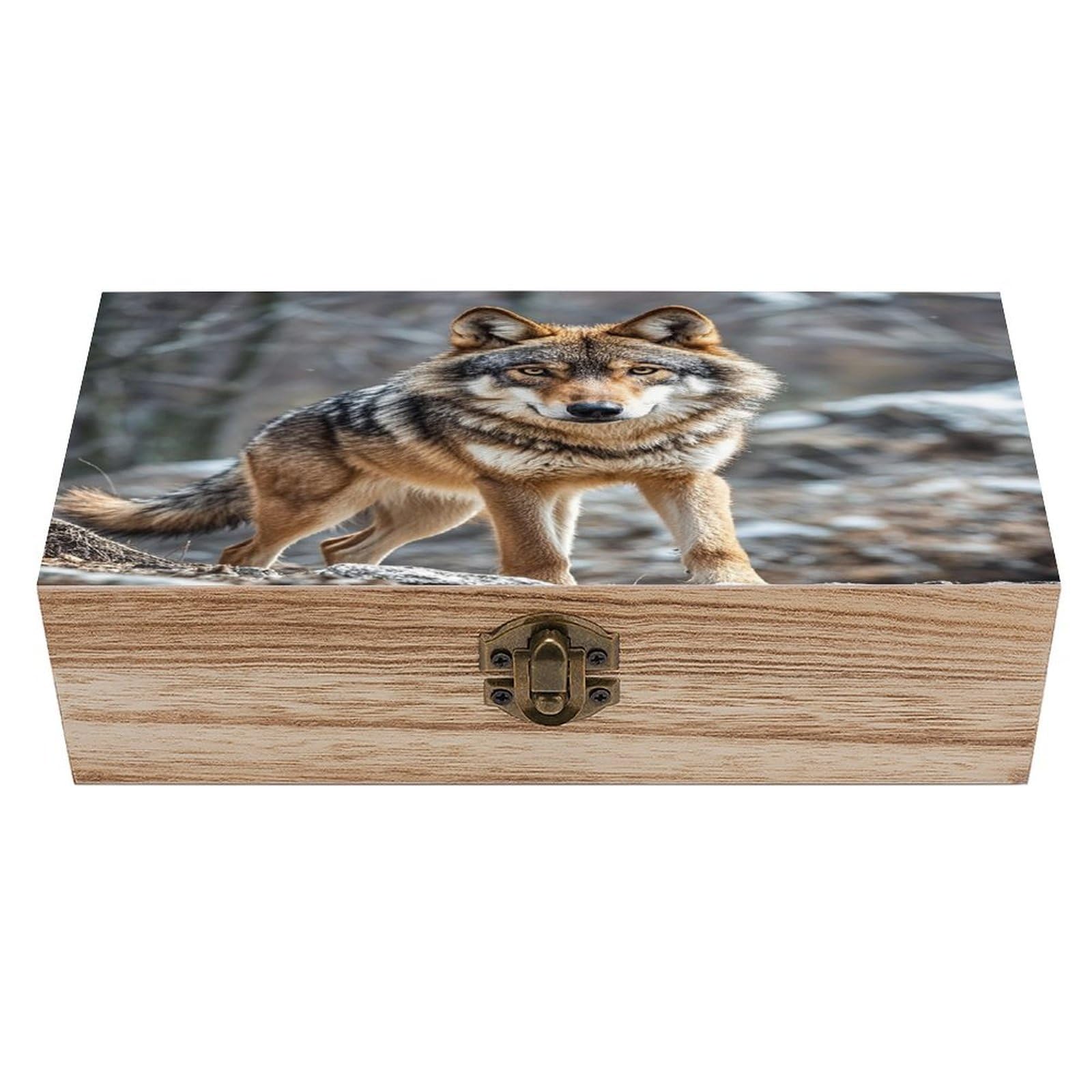 LZQPOEAS Wolf Wooden Box Storage Space to Organize Jewelry in A Beautiful Small Storage Box Decorative Card Boxes Memory Treasure Boxes for Crafts And Photo Storage