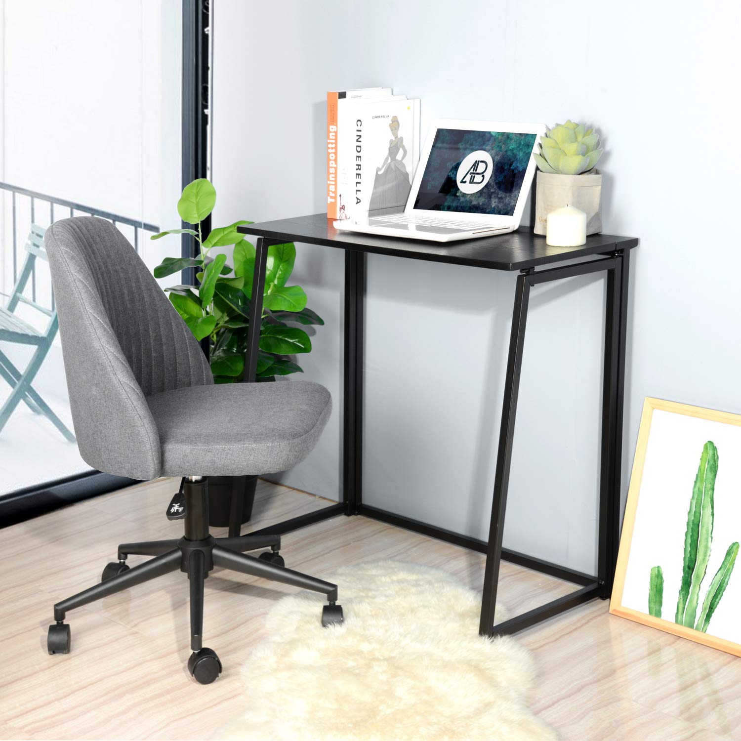MEUBLE COSY Tavolo Pieghevole Scrivania Portatile Postazione di Lavoro per Computer Soggiorno Ufficio Piccoli Spazi, Facile da Montare, Struttura in Metallo, Nero