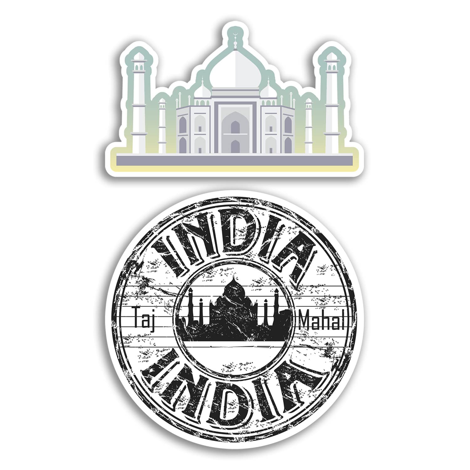 Dv Design Multi 2 X 10Cm Wide Taj Mahal Vinyl Stickers - India Indian Landmarks Holiday Travel Adventure Travel Map Flag Country Scrapbooking Gift #78741