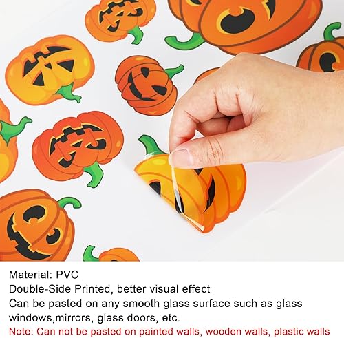 Miniatura 5 de AnyDesign 9 hojas de calcomanías de calabaza de Halloween divertidas expresiones de calabaza de doble cara calcomanías decorativas para ventana,