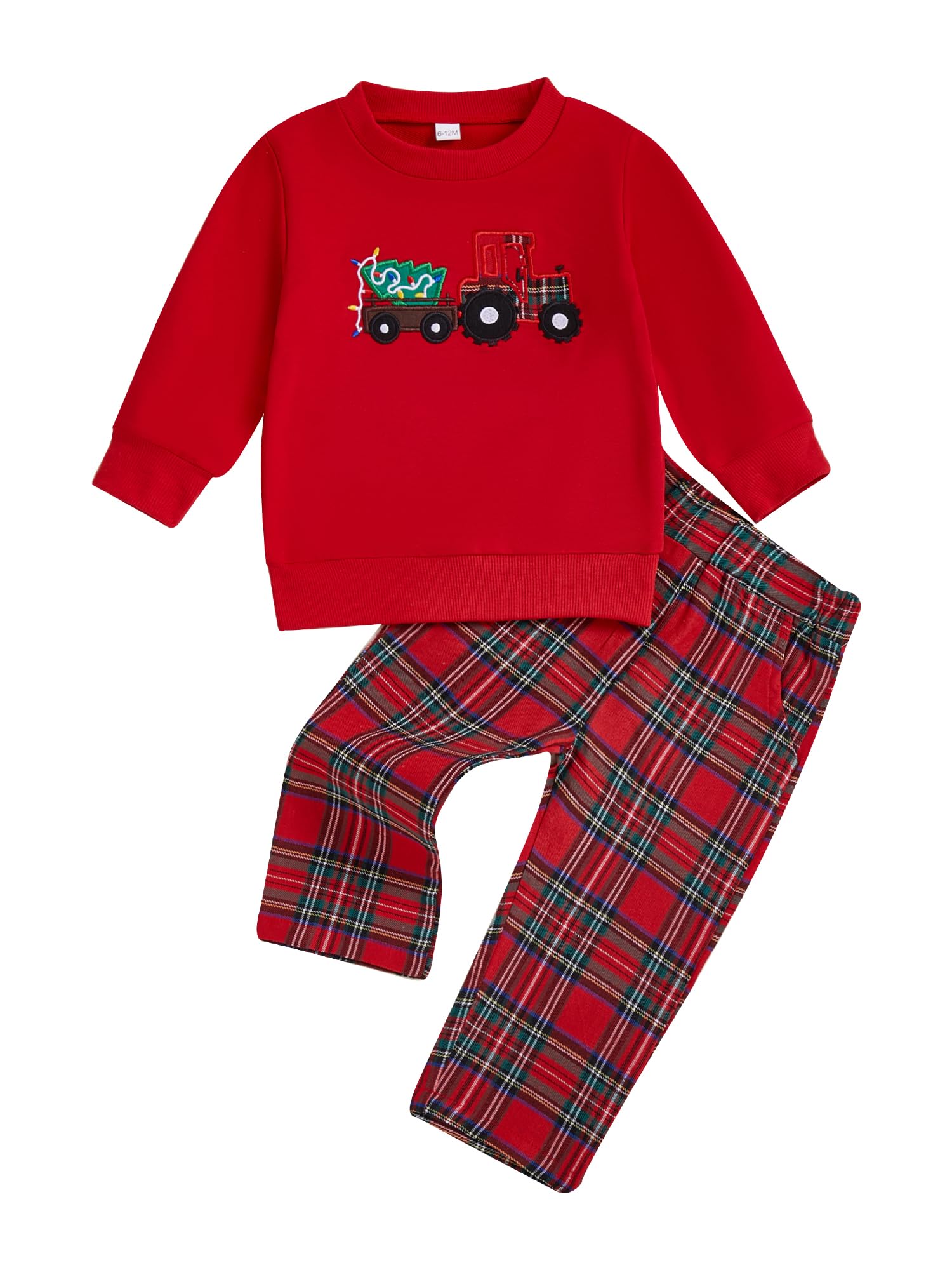 GXNRHG Kleinkind-Baby-Jungen-Valentinstag-Outfit, LKW-Herz-Aufdruck, langärmliges Sweatshirt mit Rundhalsausschnitt und Karierte Hose, süßes 2-teiliges Kleidungsset
