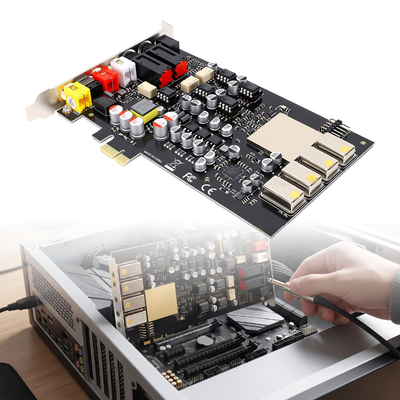 Bewinner Carte Son PCIe 2.0 Canaux ESS9038Q2M Chip, pour PC Gaming et | Clarté exceptionnelle, prise en charge 44,1 kHz/48 kHz, interfaces de sortie multiples, compatible avec et