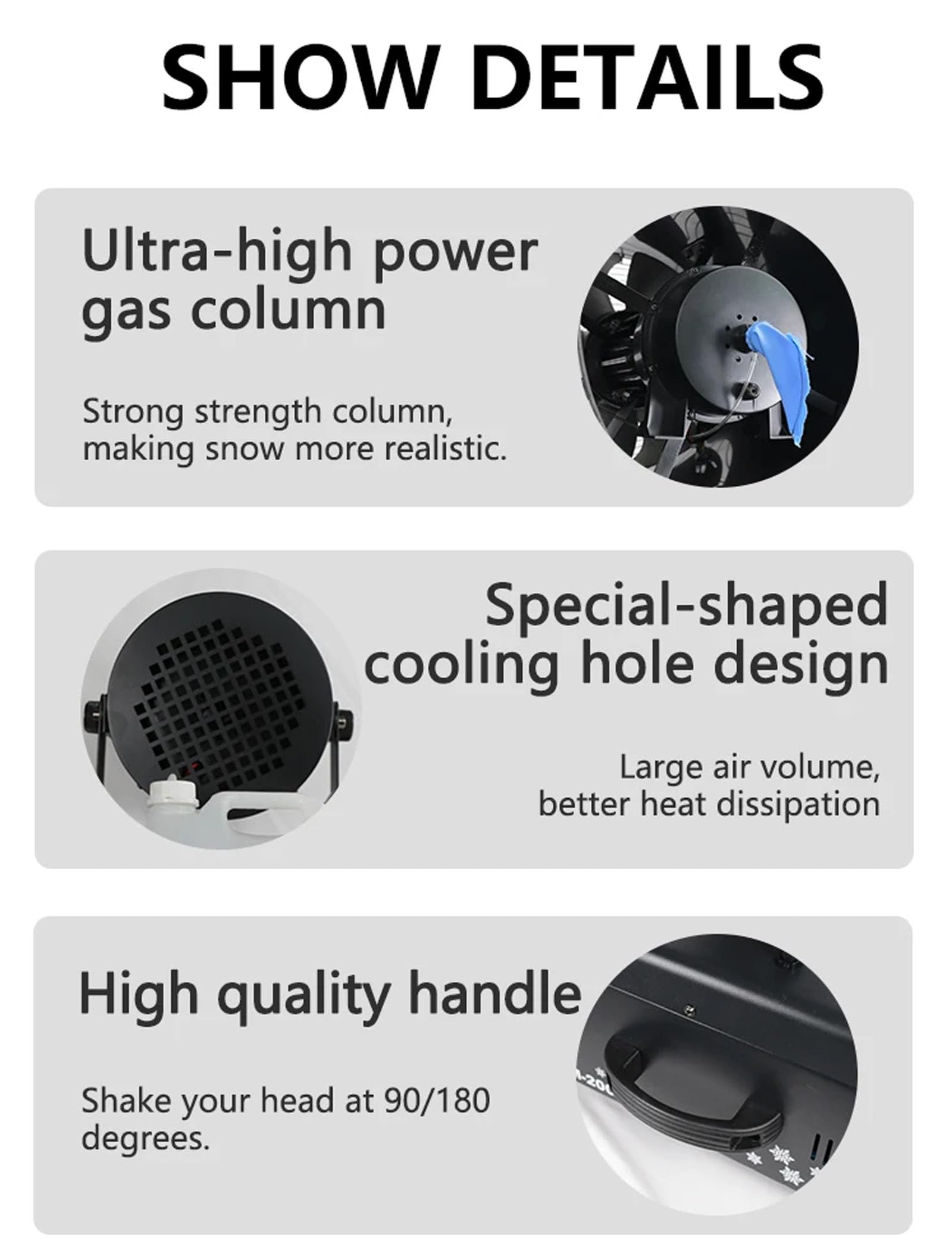 Attrezzatura per Feste da palcoscenico per Eventi all'aperto per Interni Macchina per la Produzione di Neve a Testa Mobile da 2000 W a 180 °, con Telecomando, per Matrimoni di Natale (3500 W) (3500w)