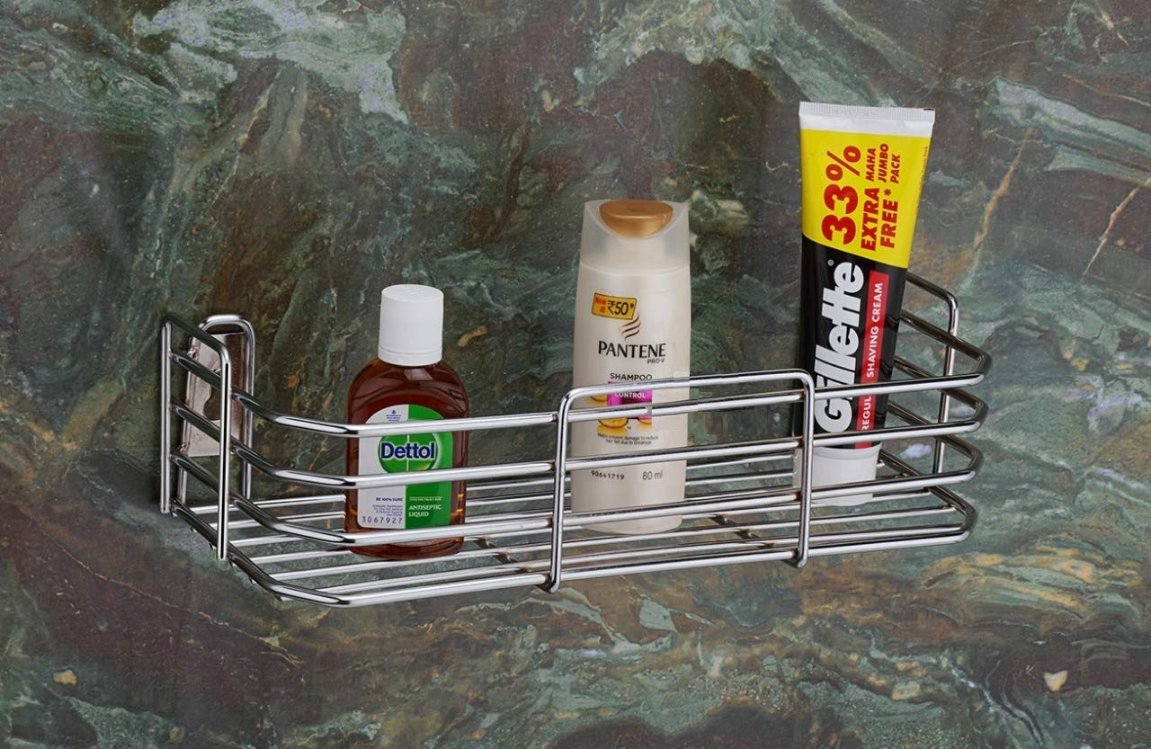 MHS Stainless Steel Chrome Plated Wire Shelf Multipurpose Use For Home Kitchen And Bathroom Wall Mounted With Screws And Wall Plugs (12 inch, Silver)