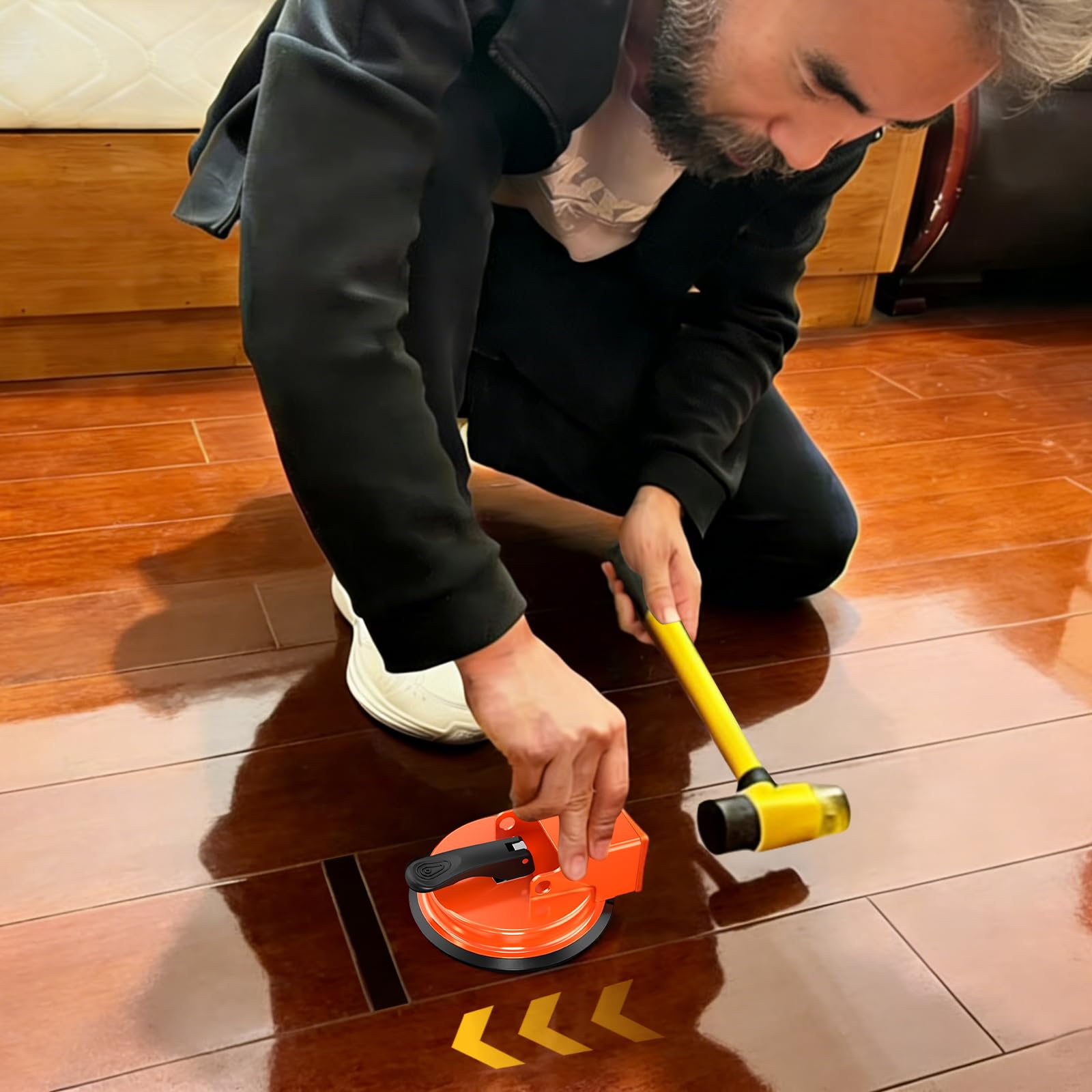 Floor Gap Fixer Tool, Upgraded Heavy Duty Laminate Floor Suction Cup Gap Repair Tool, Over 152 Pounds Load Capacity, Flooring Gap Tool for Vinyl & Wood Floor Repair, Orange, Model 5D - 4