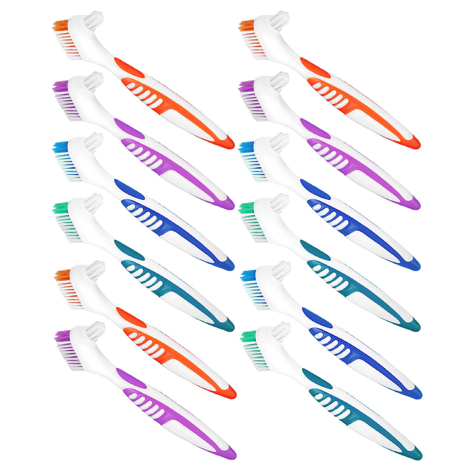 12 Piezas Cepillo de Limpieza Doble para Dentaduras Portátil y para Cuidado Dental de Prótesis Retenedores y Aparatos Ortodónticos para Mayores y Uso Diario