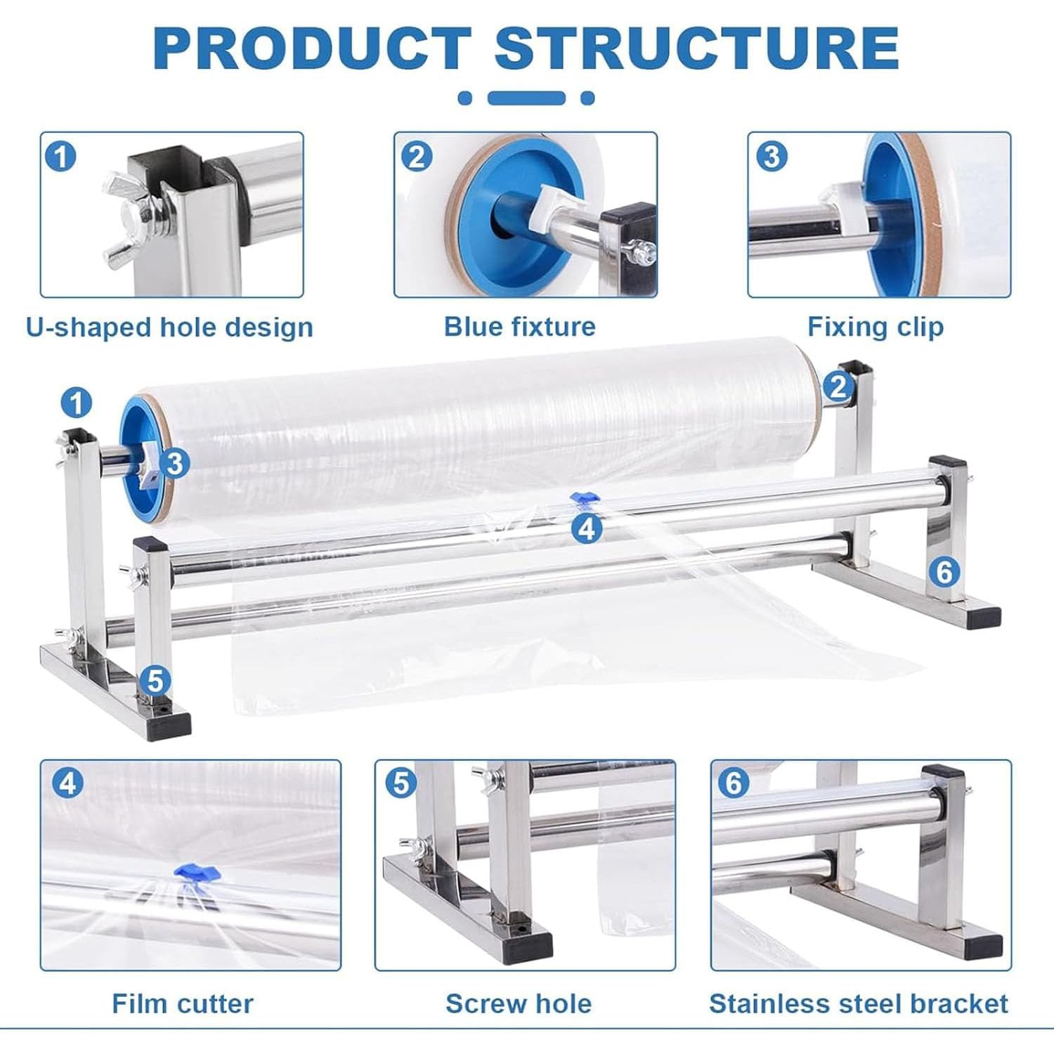 Distributeur manuel de film étirable, machine d'emballage portable avec cutter intégré, tension réglable, tube intérieur de 76 mm pour un emballage facile