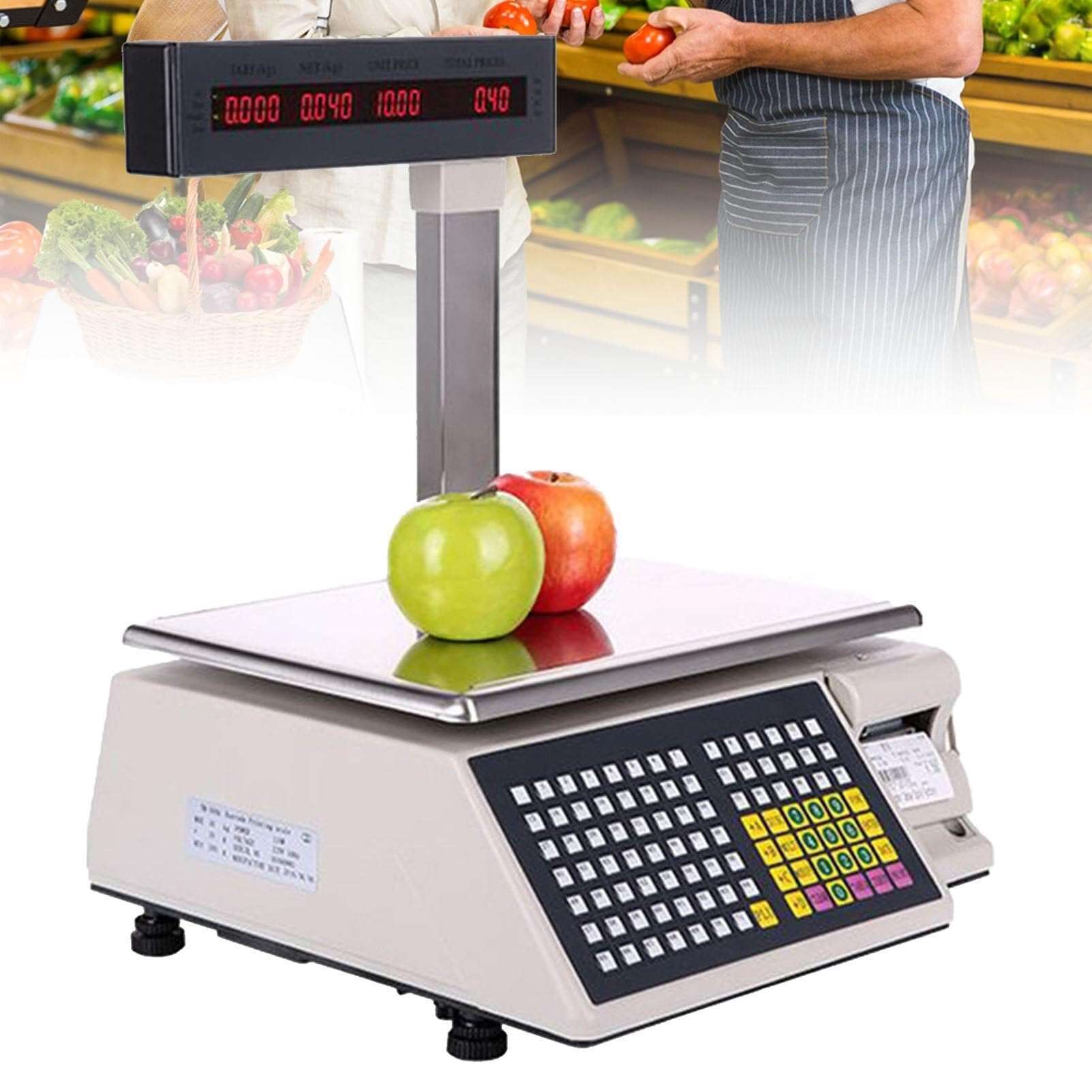 JKJZSALJ Digital Price Label Printing Scale, 15Kg/30Kg Capacity With Double-Sided Led Display, 71 Shortcut Keys, Electronics Scale For Commercial Use,30kg/10g