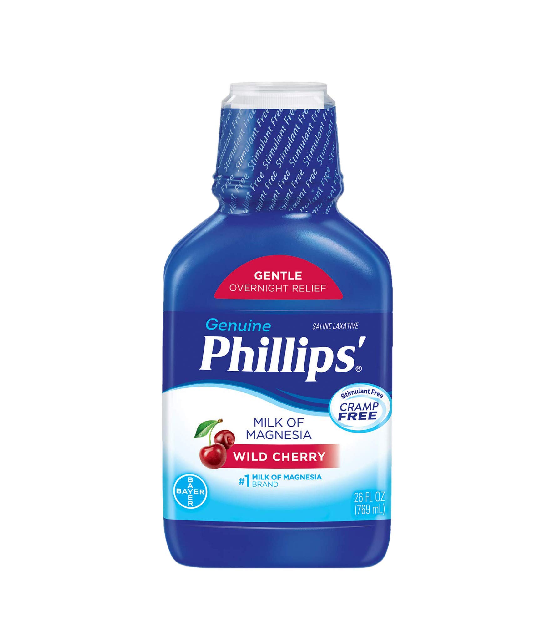 Phillips' Milk of Magnesia Liquid Laxative, Wild Cherry, 26 oz, Cramp Free & Gentle Overnight Relief Of Occasional Constipation, #1 Milk of Magnesia Brand