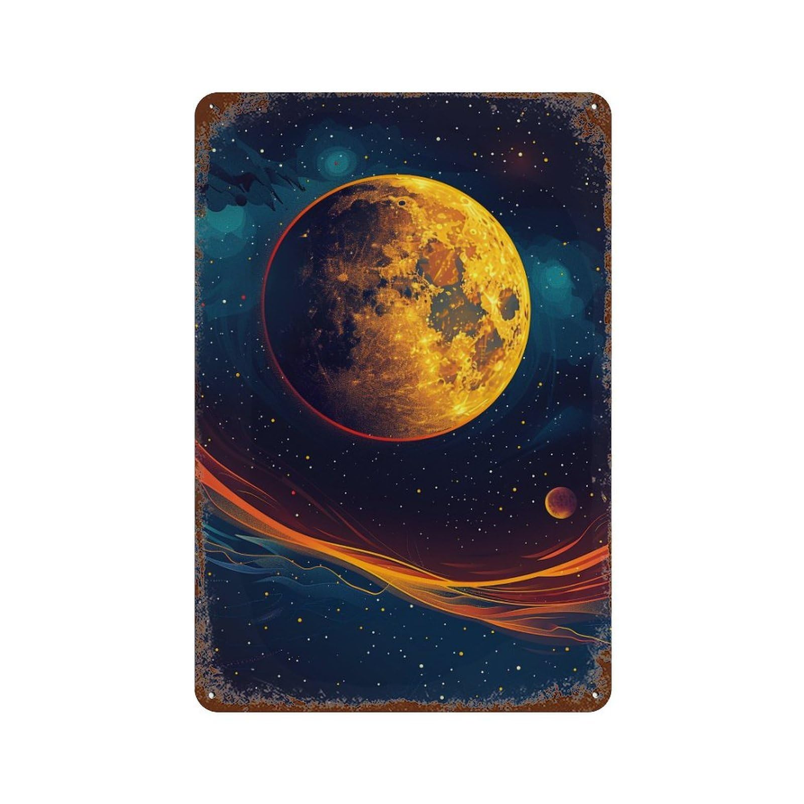 Moonlit Cosmic Journey Aged Metal Wall Plaque 11.8"x7.9", for Office, Studio And Wall Decor, Novelty Wall Decor
