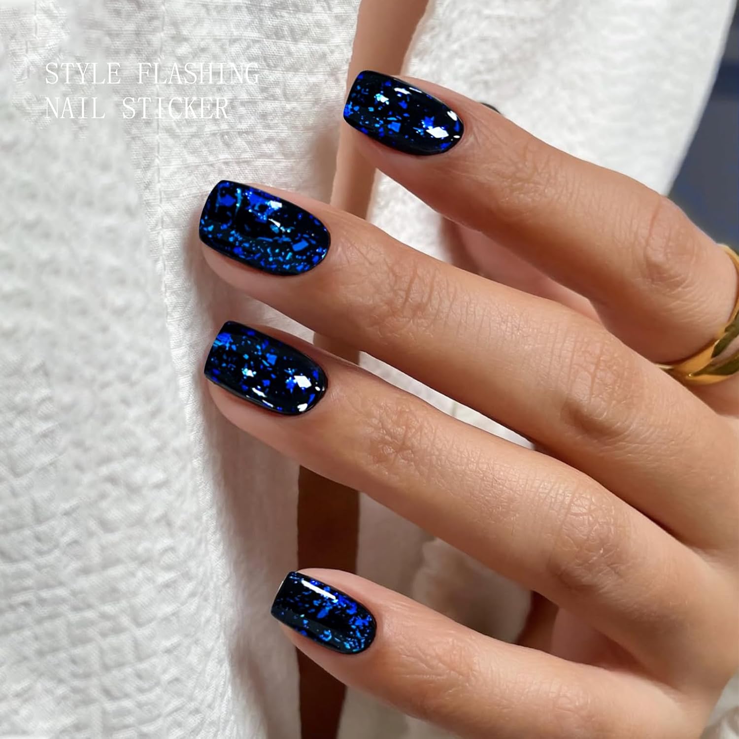 JMEOWIO Gel Nail Stickers Dark Blue Semi Cured Gel Nail Strips Wraps UV/LED Nails Art Design Decoration Accessories