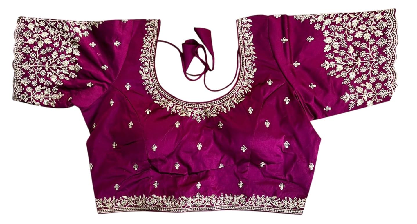 ambaryha creation Women's Designer Embroidery Work Silk Elbow Sleeves Readymade Blouse for Saree and Lehenga-picture-38