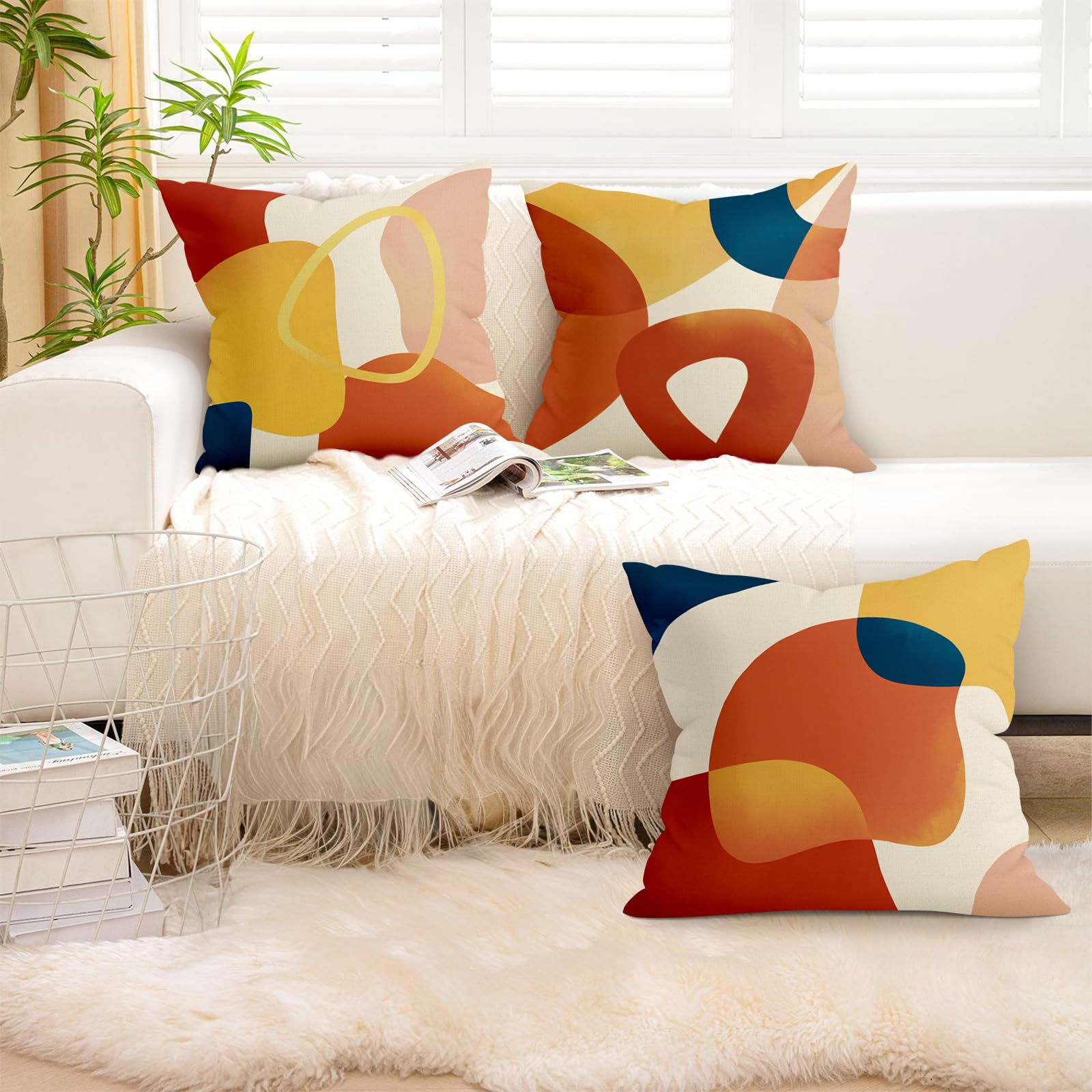 Federe per Cuscini Divano 50x50 set di 4 Boho Astratto Geometrico Arancione Moderno Federa Copri Cuscino Motivo Bohemien Federe Confezione Copricuscini Quadrati per Camera da Letto Divano