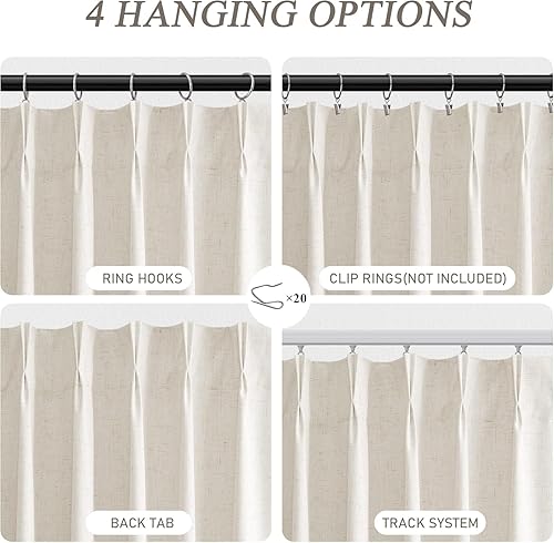 Miniatura 5 de 2 paneles de cortinas opacas plisadas naturales de lino de 84 pulgadas de largo, para dormitorio y sala de estar, cortinas de oscurecimiento con