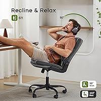 Vista 5 de Silla de oficina ajustable con respaldo medio ejecutivo, silla de escritorio cómoda de piel regenerada con soporte lumbar ergonómico