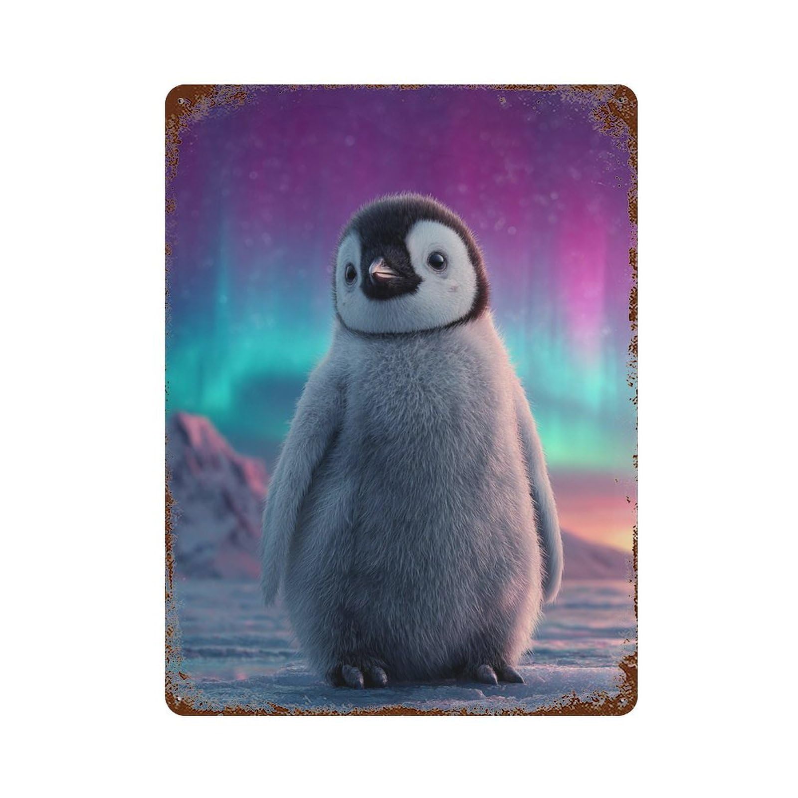Garage Style Penguin Aurora Borealis Rustic Tin Plaque 15.7"x11.8", Classic Wall Plaque for Bar And Workshop