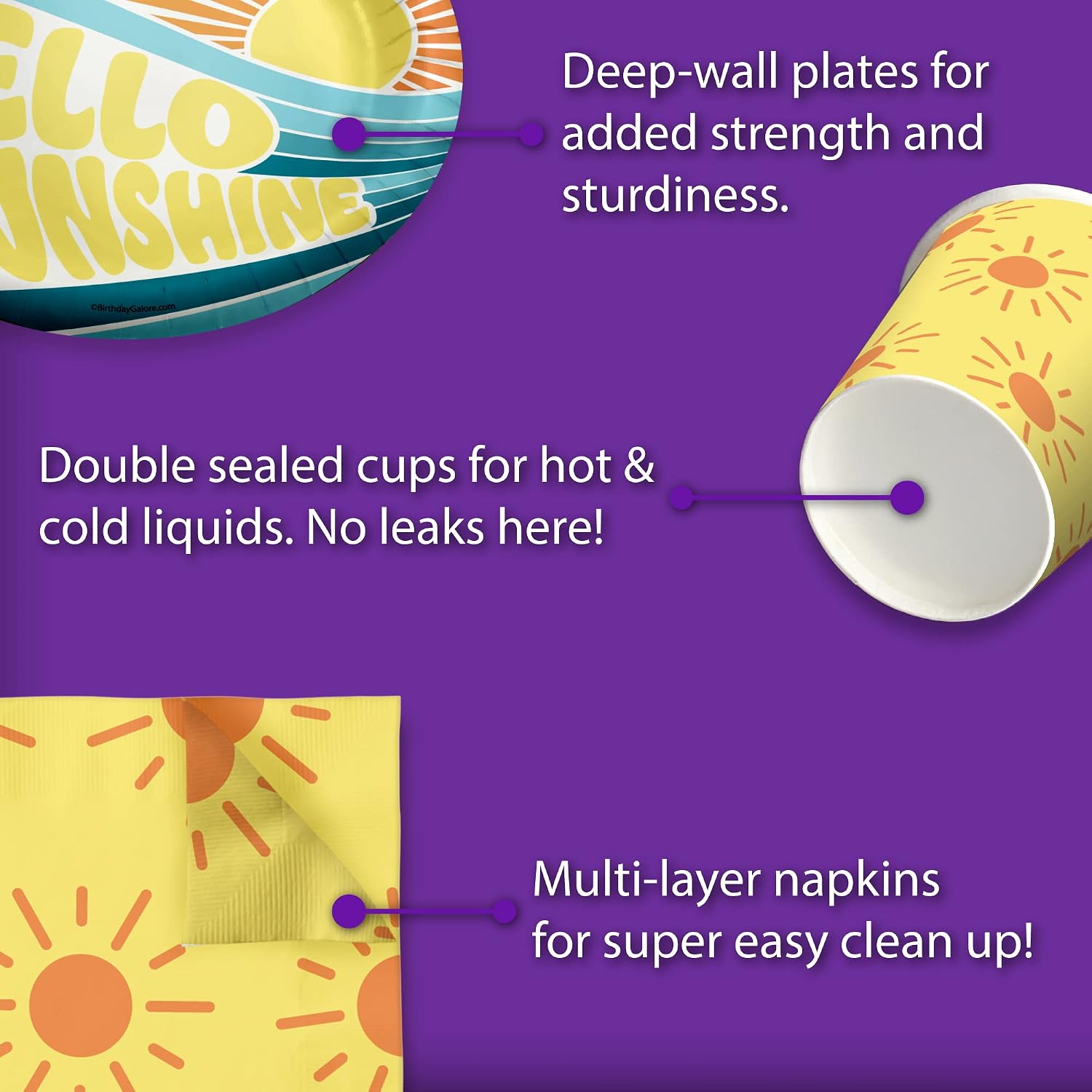 Hello Sunshine Birthday Party Supplies Set Plates Cups and Napkins Tableware Kit for 16 image 5
